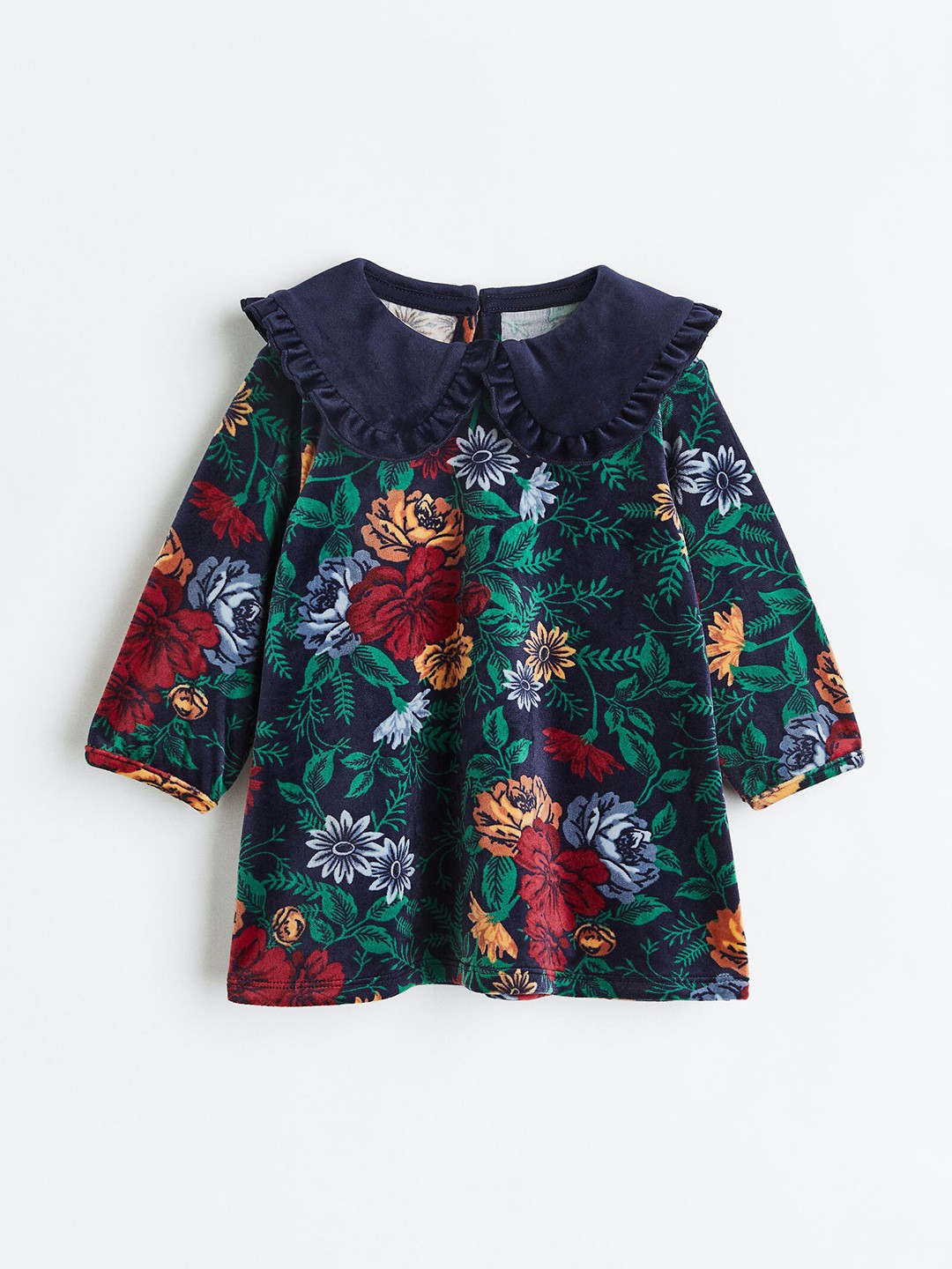 

H&M Girls Collared Velour Dress, Blue
