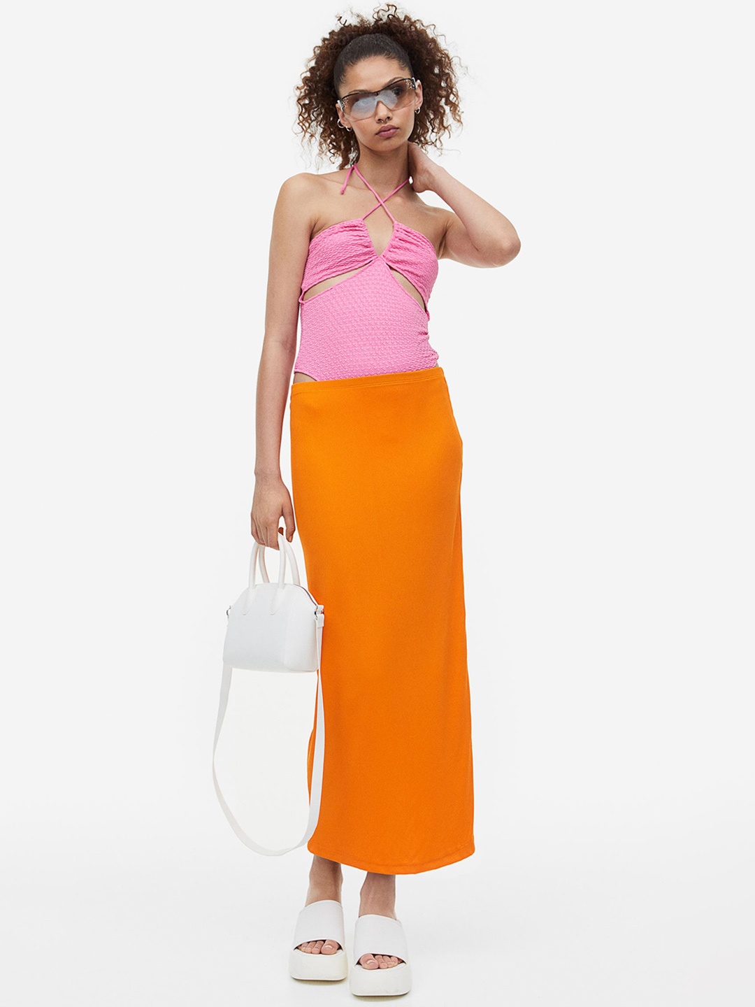 

H&M Ribbed Pencil Skirt, Orange