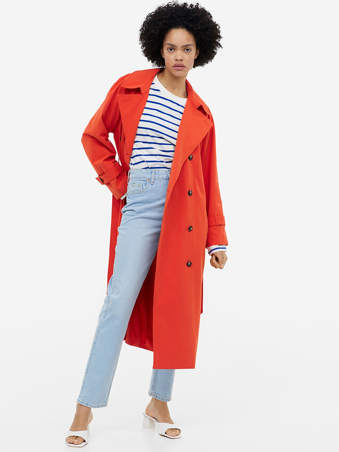 

H&M Double-Breasted Trenchcoat, Orange