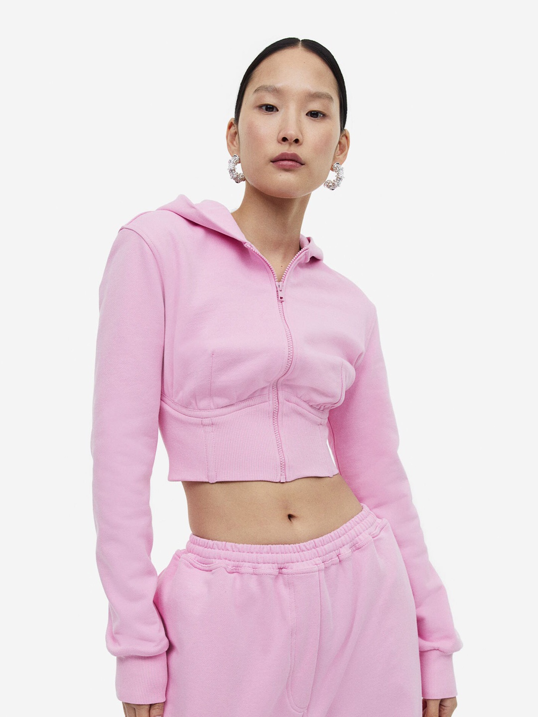 

H&M Women Cropped Zip-Through Hoodie, Pink