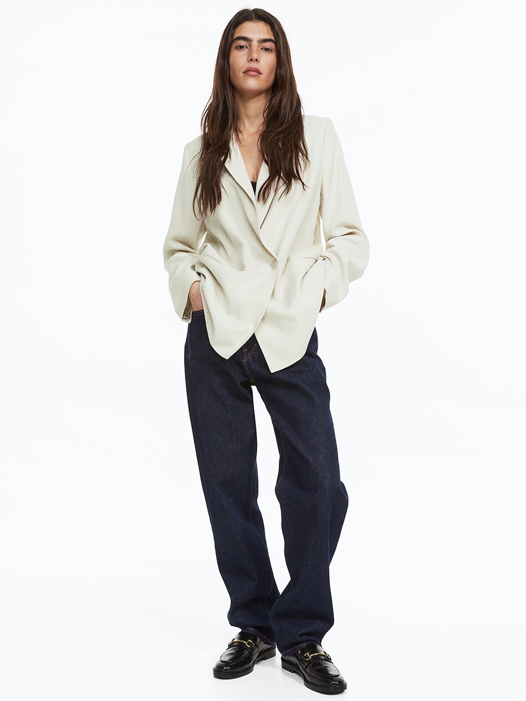 

H&M Women Double-Breasted Blazer, Beige