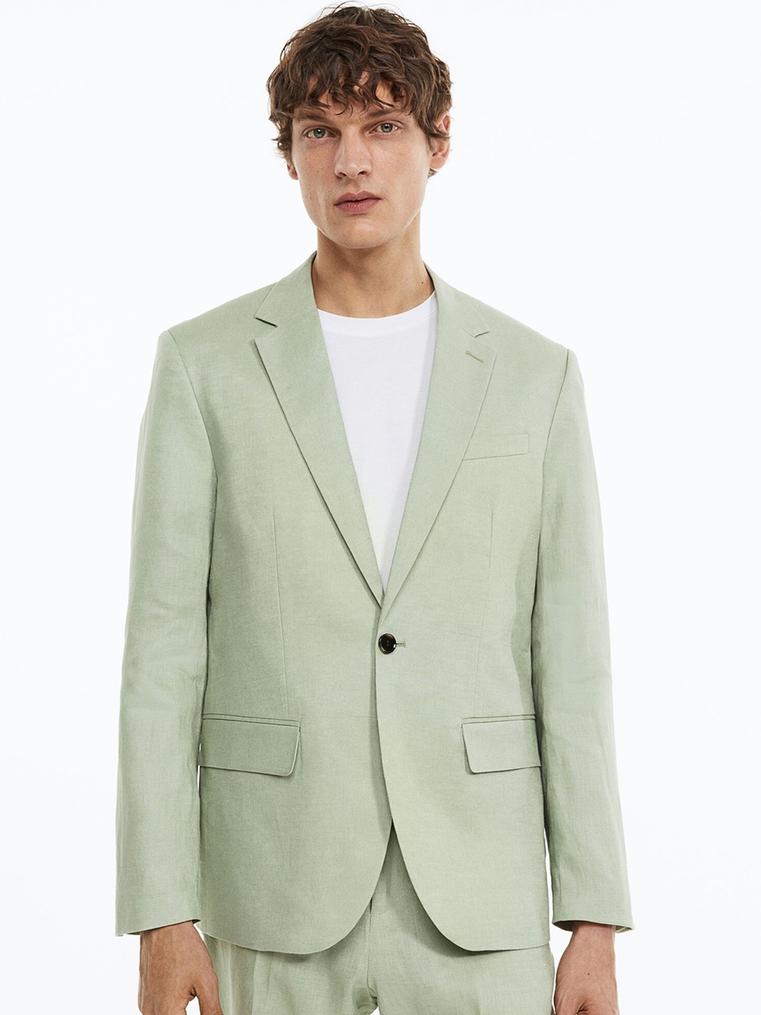 

H&M Men Regular Fit Linen jacket, Sea green