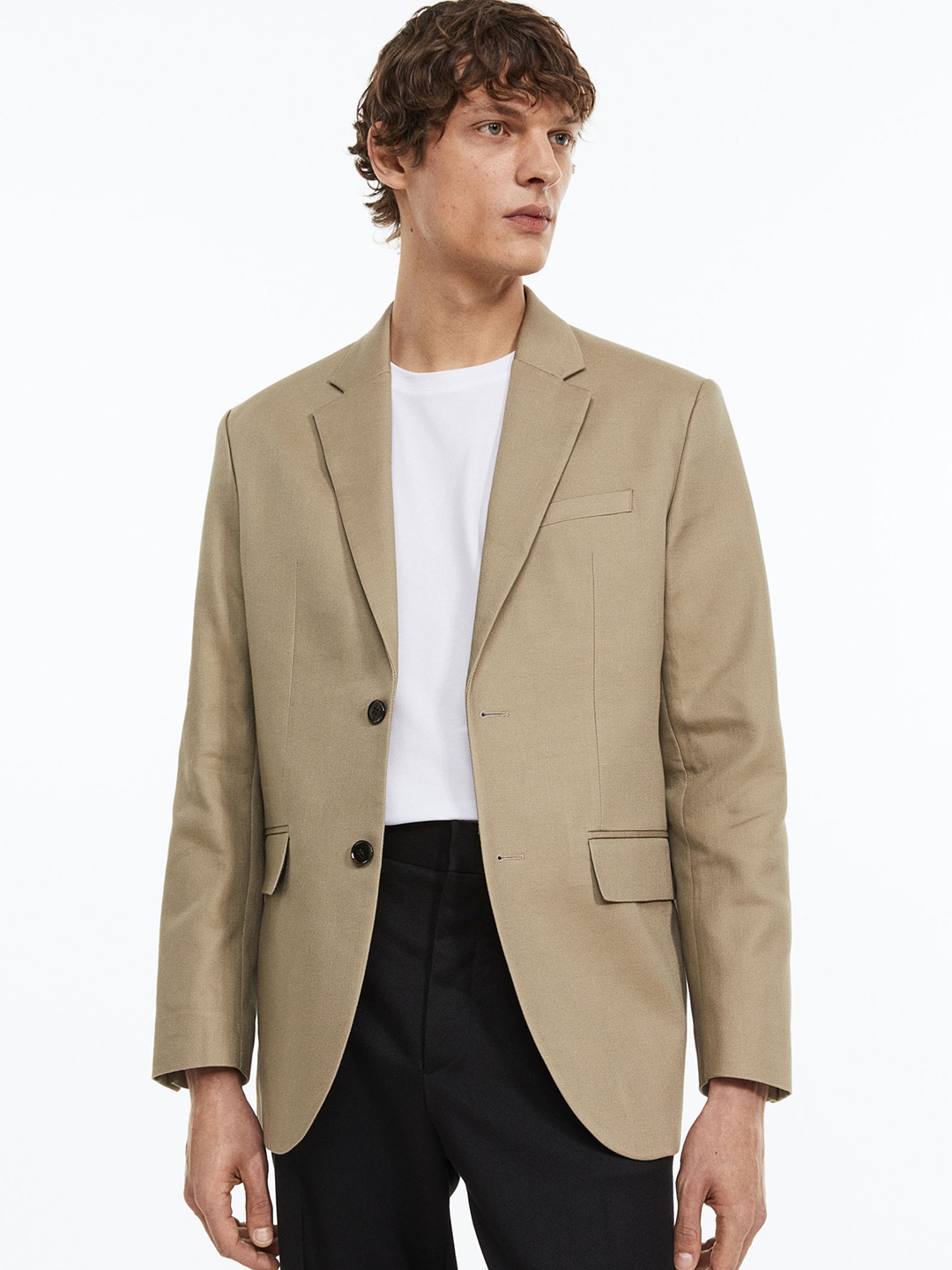 

H&M Men Relaxed-Fit Single-Breasted Blazer, Beige