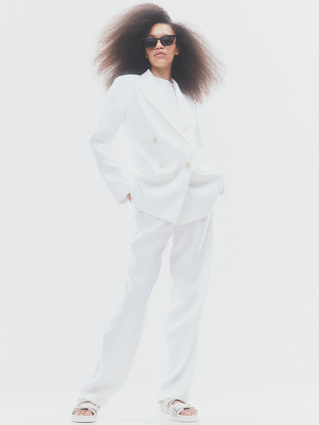 

H&M Women Double-Breasted Blazer, White