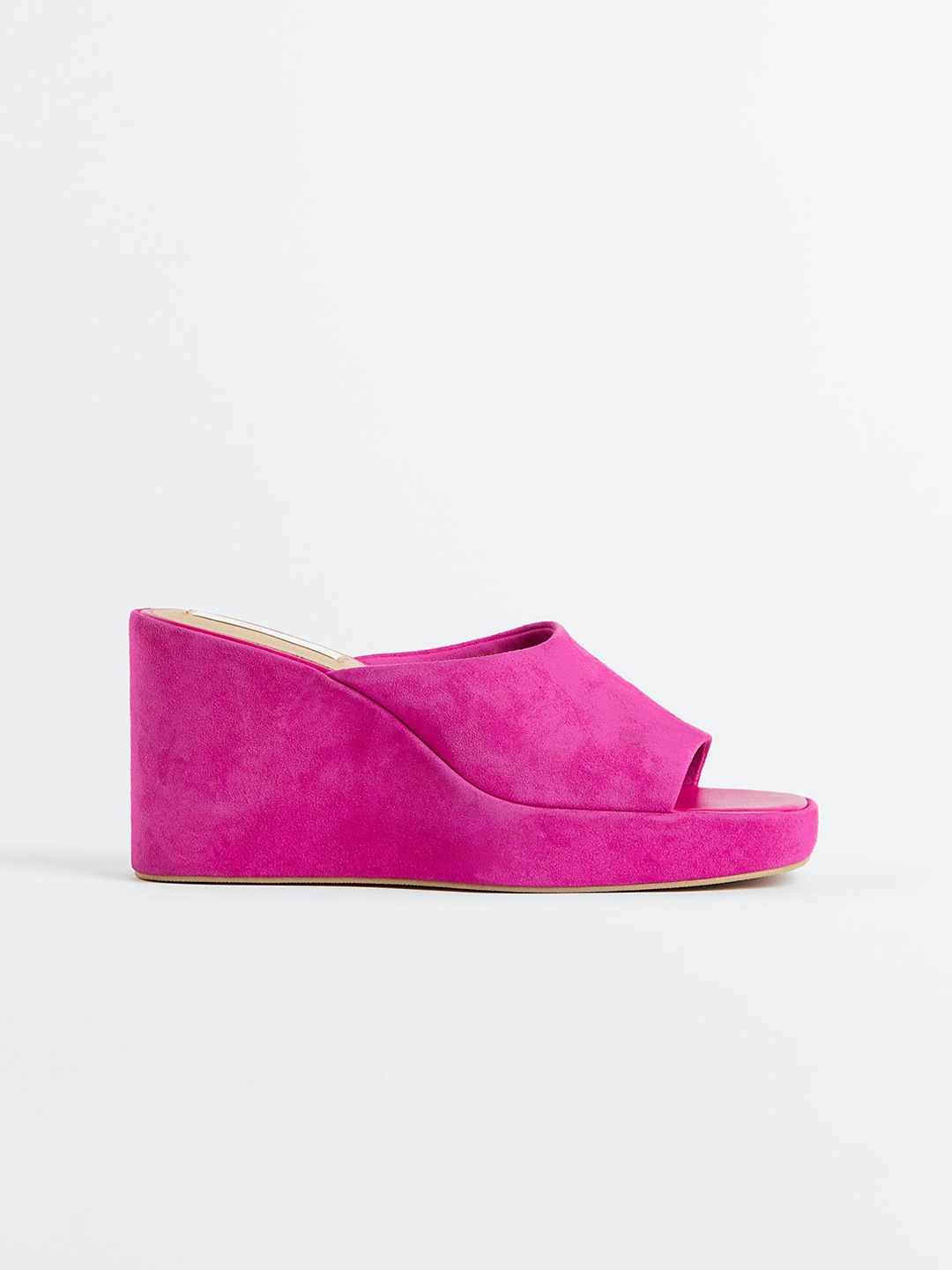 

H&M Wedge-Heeled Suede Mules, Pink