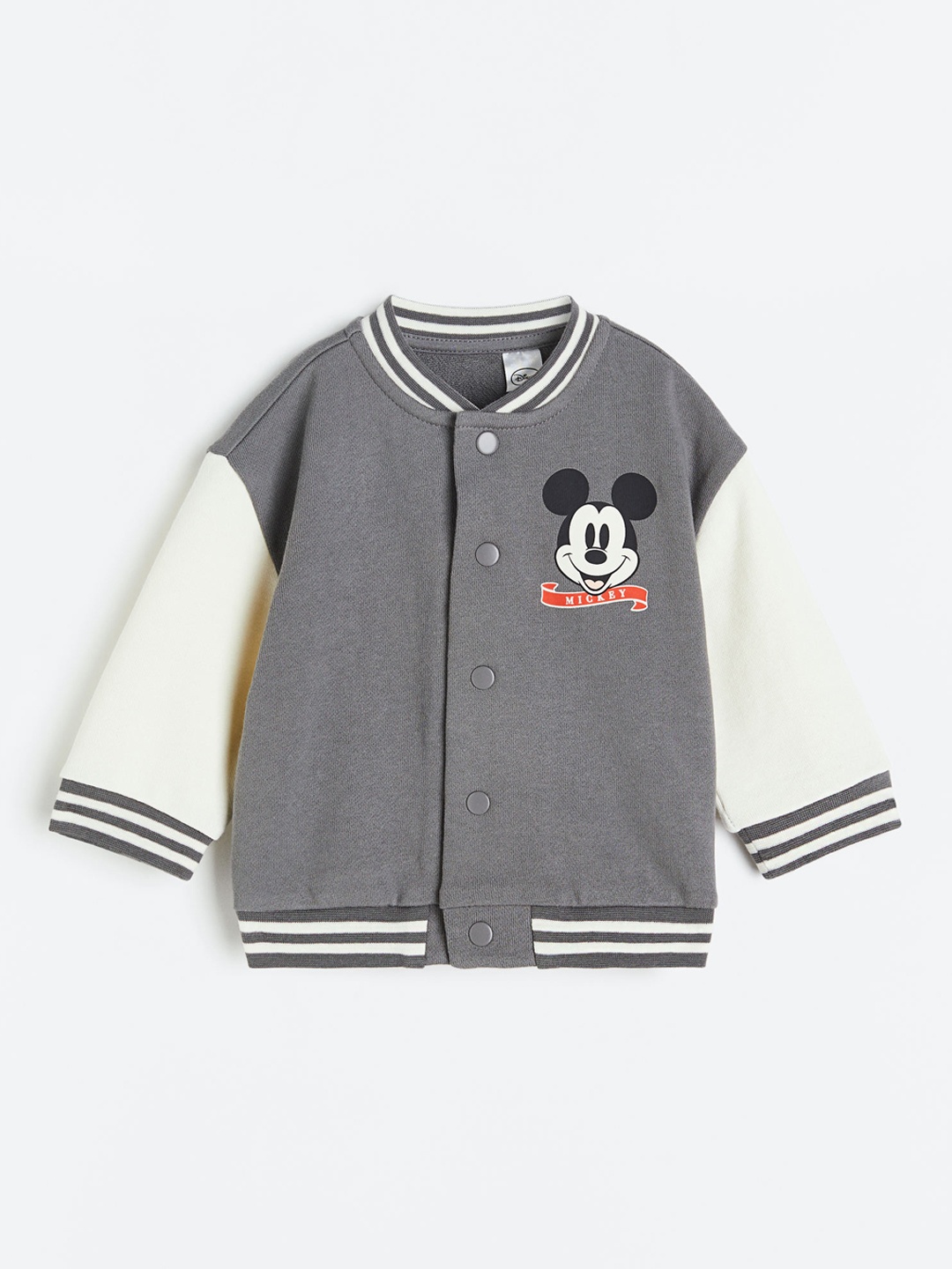 

H&M Infant Boys Pure Cotton Printed Baseball Jacket, Grey