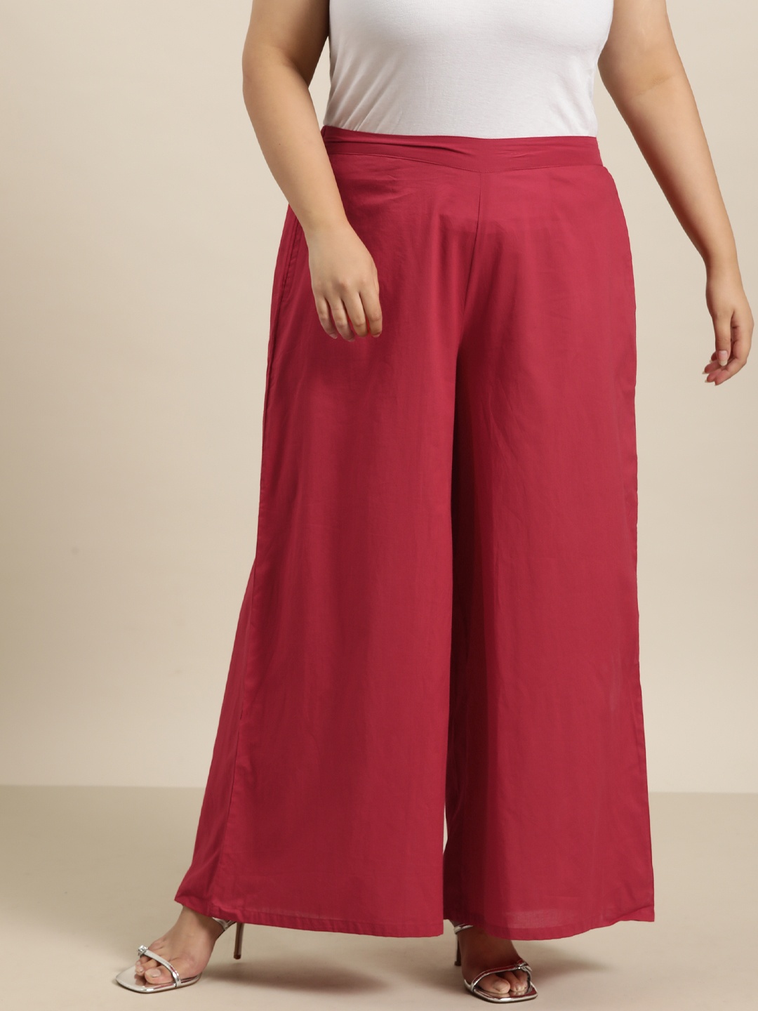 

Sztori Women Plus Size Pure Cotton Palazzos, Red