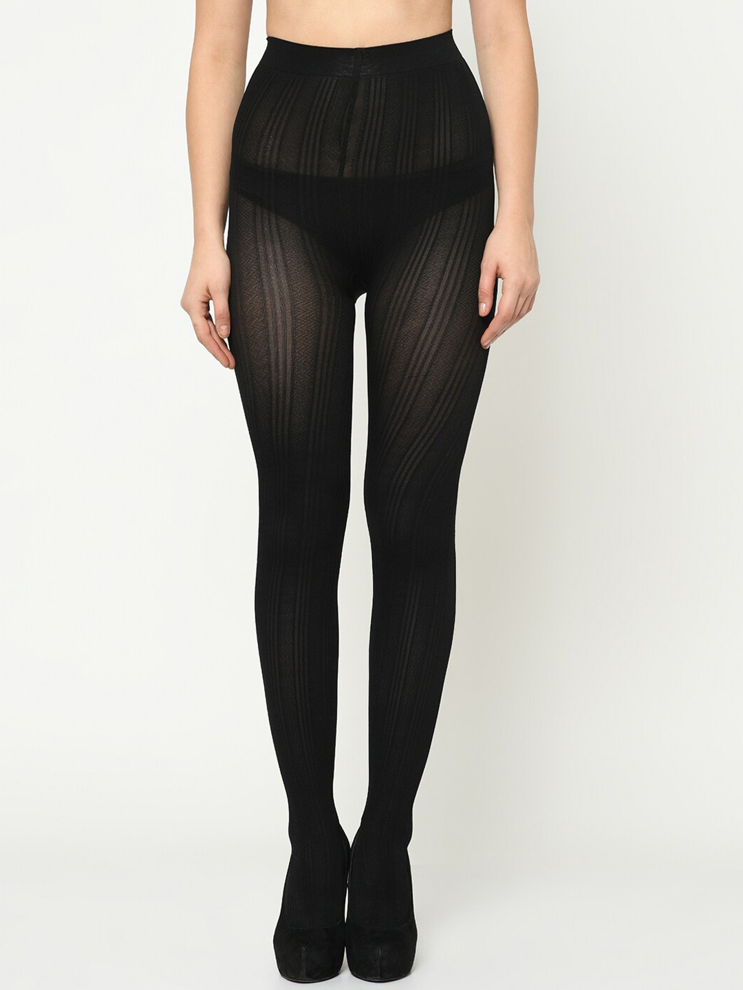 

Da Intimo High-Waist Semi-Sheer Stockings, Black