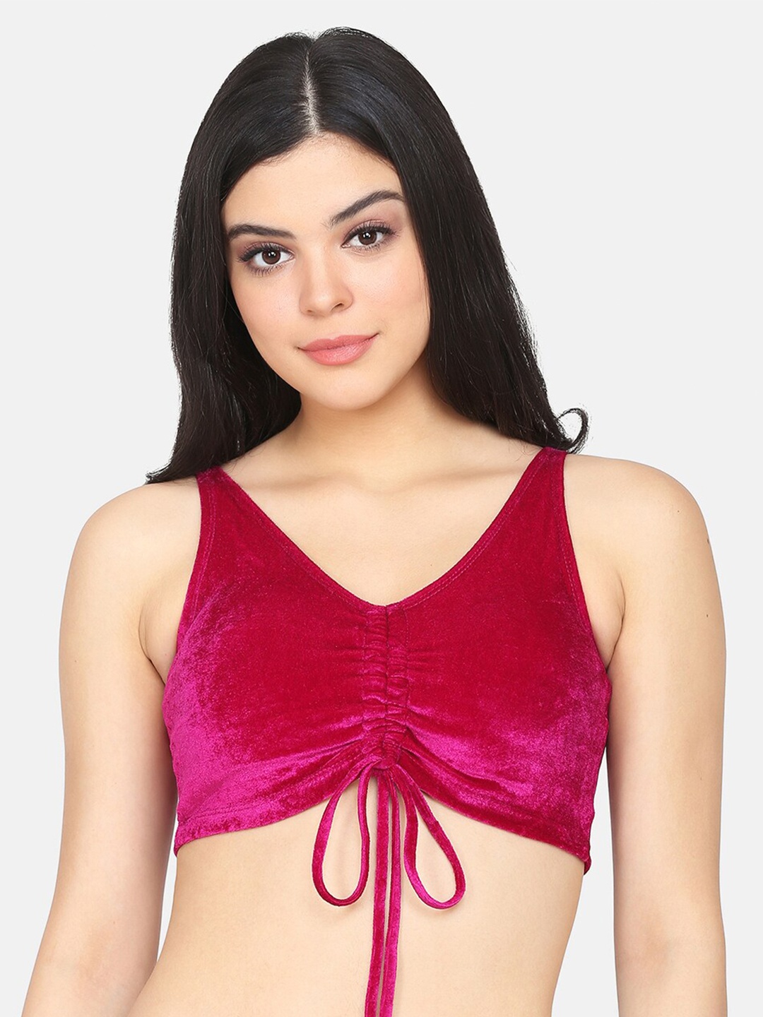 

Da Intimo Lightly Padded Velvet Seamless Non-Wired Bralette Bra, Magenta