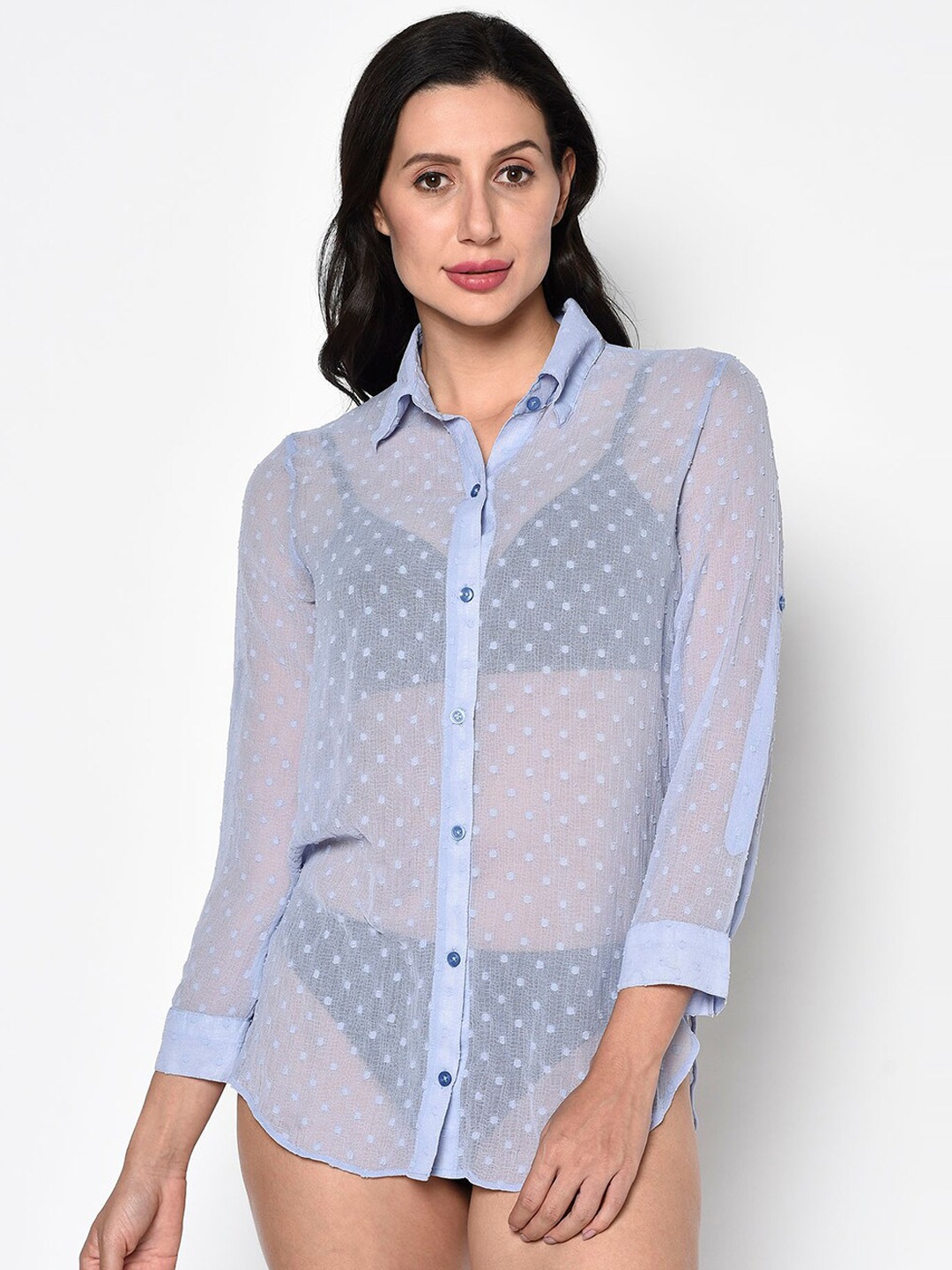 

Da Intimo Self Design Dobby Swim Wear Shirt, Blue