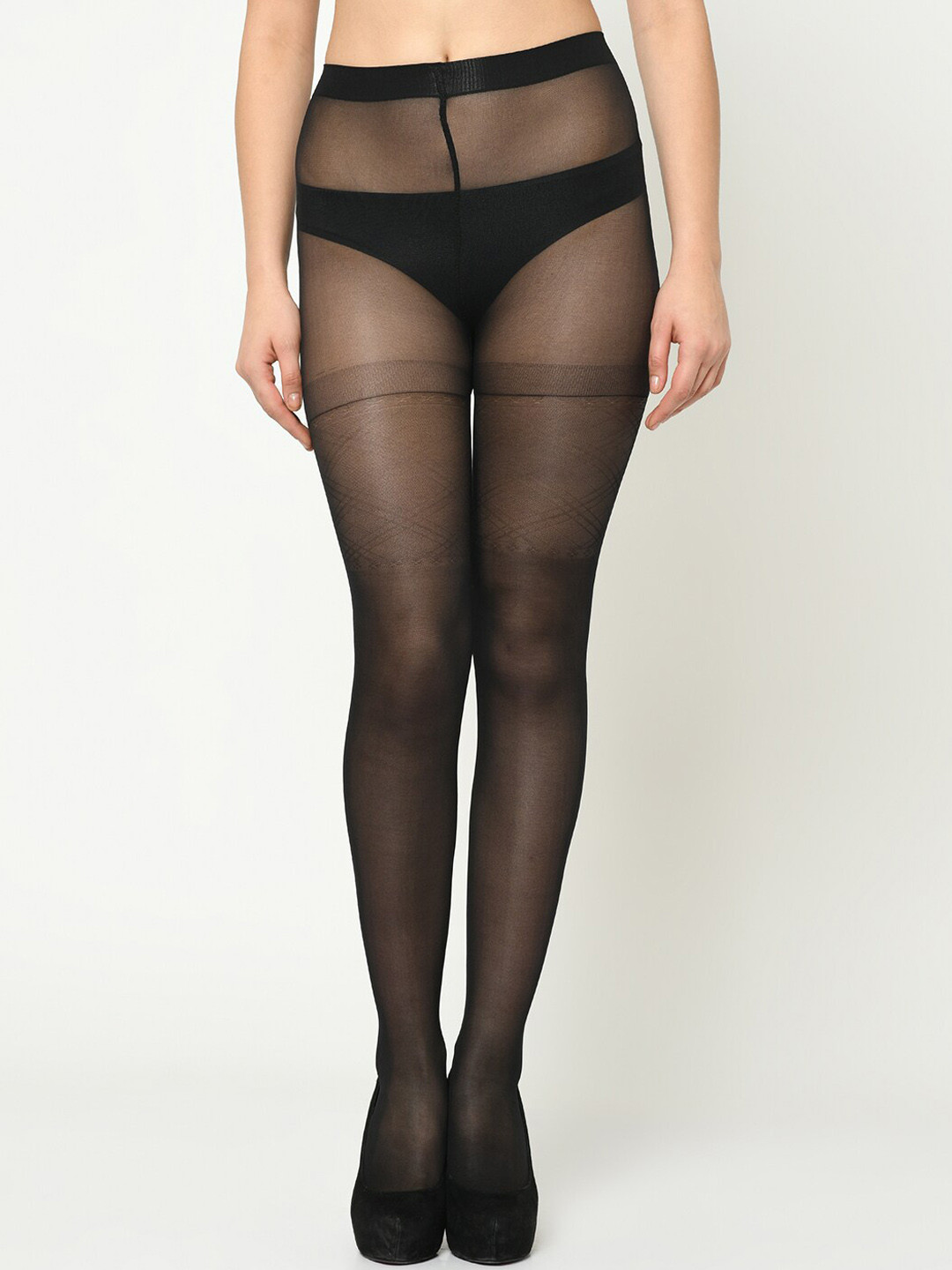 

Da Intimo High-Waist Semi-Sheer Stockings, Black