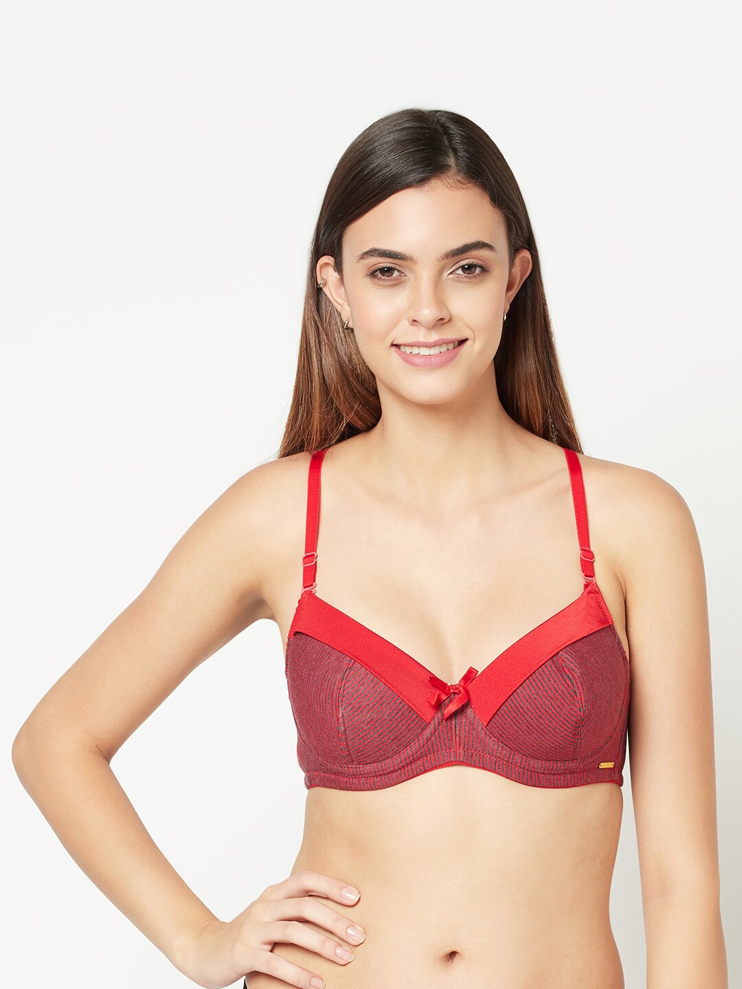 

Da Intimo Striped Underwired Non Padded Everyday Cotton Bra, Red