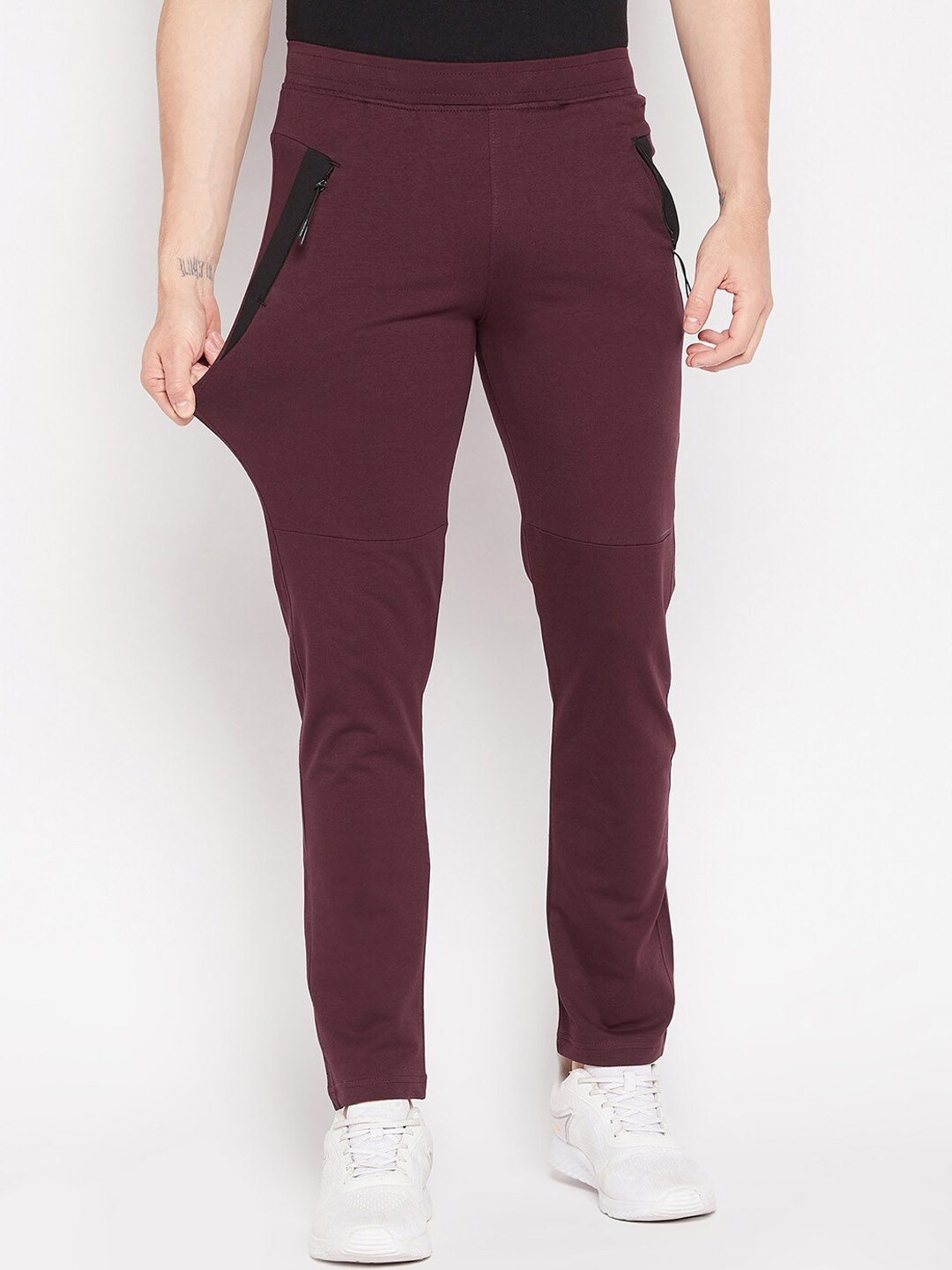 

Okane Men Mid-Rise Side Zipper Track Pants, Burgundy