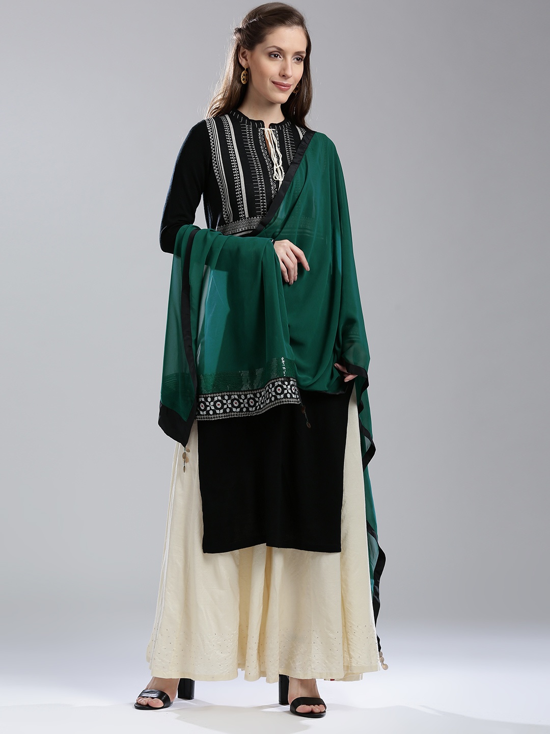 

WISHFUL by W Women Green Sequinned Detail Dupatta