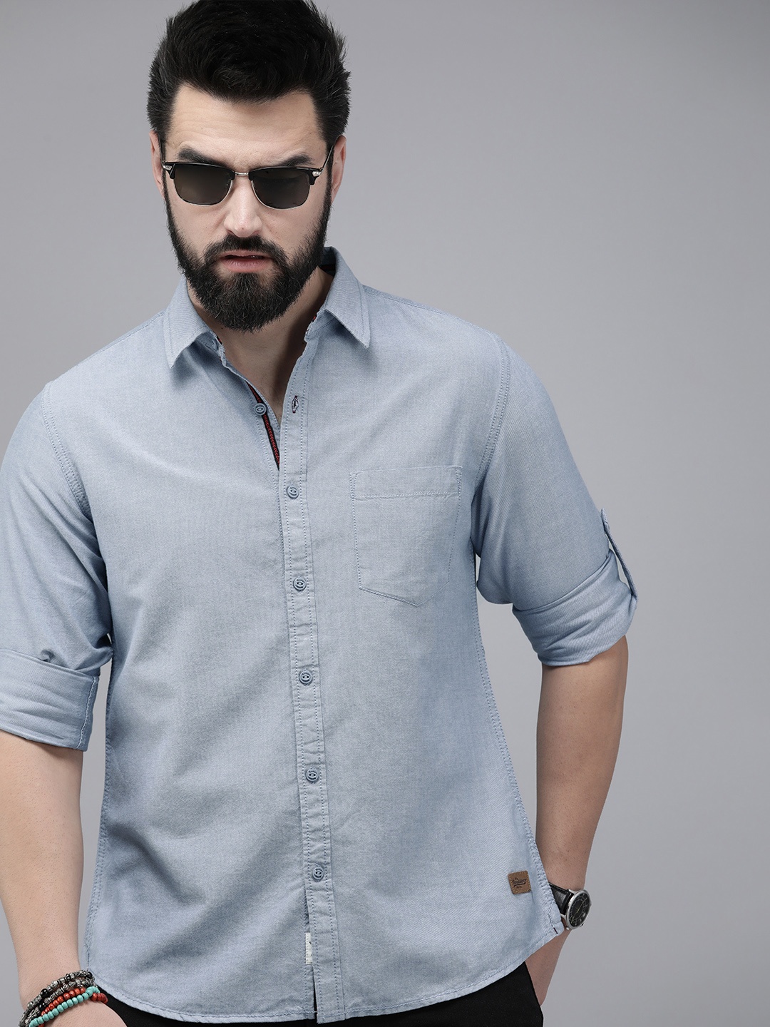 

The Roadster Life Co. Solid Pure Cotton Casual Shirt, Blue