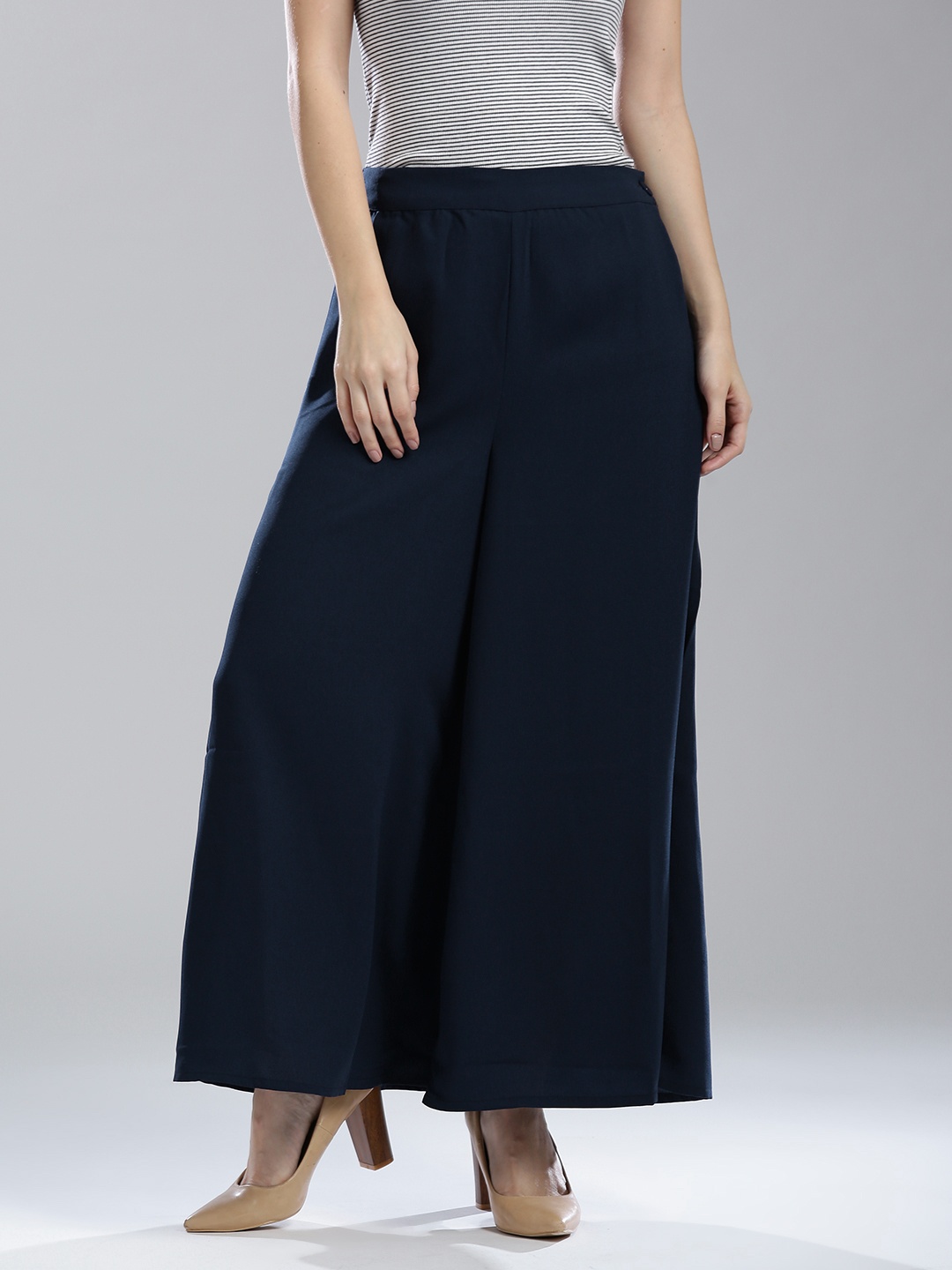 

Wishful by W Women Navy Solid Flared Palazzos, Navy blue