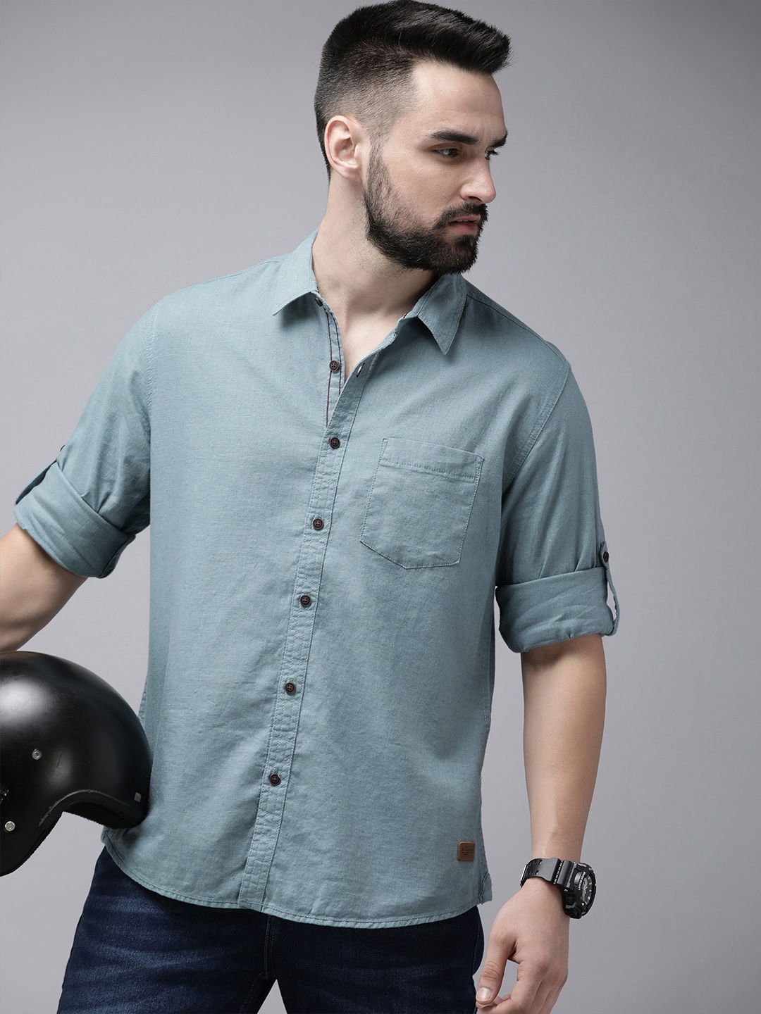 

The Roadster Life Co. Linen Cotton Casual Shirt, Blue