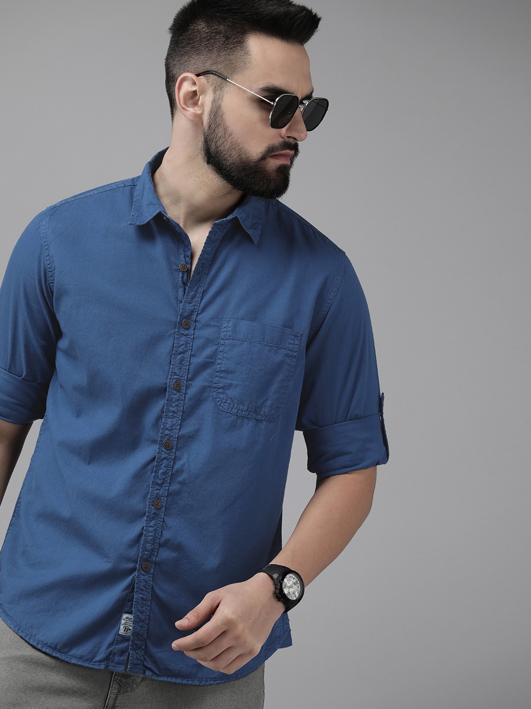 

The Roadster Life Co. Pure Cotton Opaque Casual Shirt, Blue