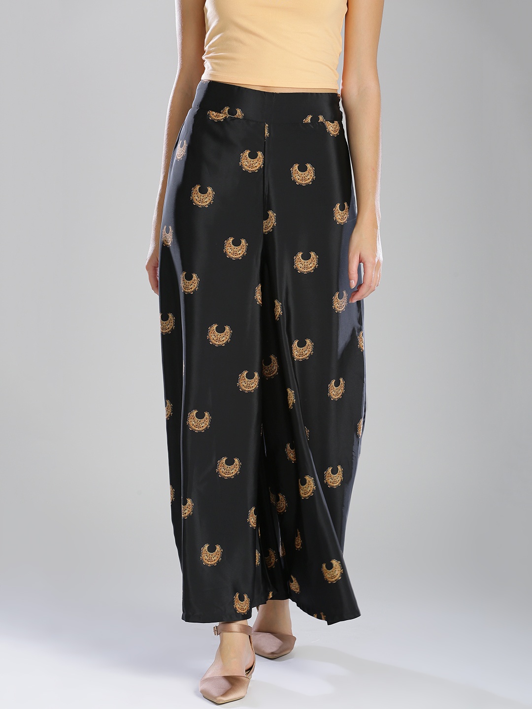 

WISHFUL by W Women Black Printed Flared Palazzos