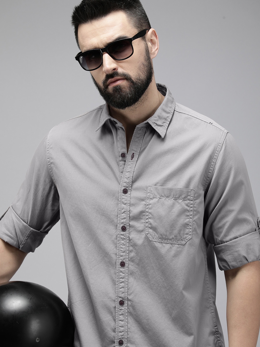 

The Roadster Life Co. Spread Collar Pure Cotton Casual Shirt, Grey