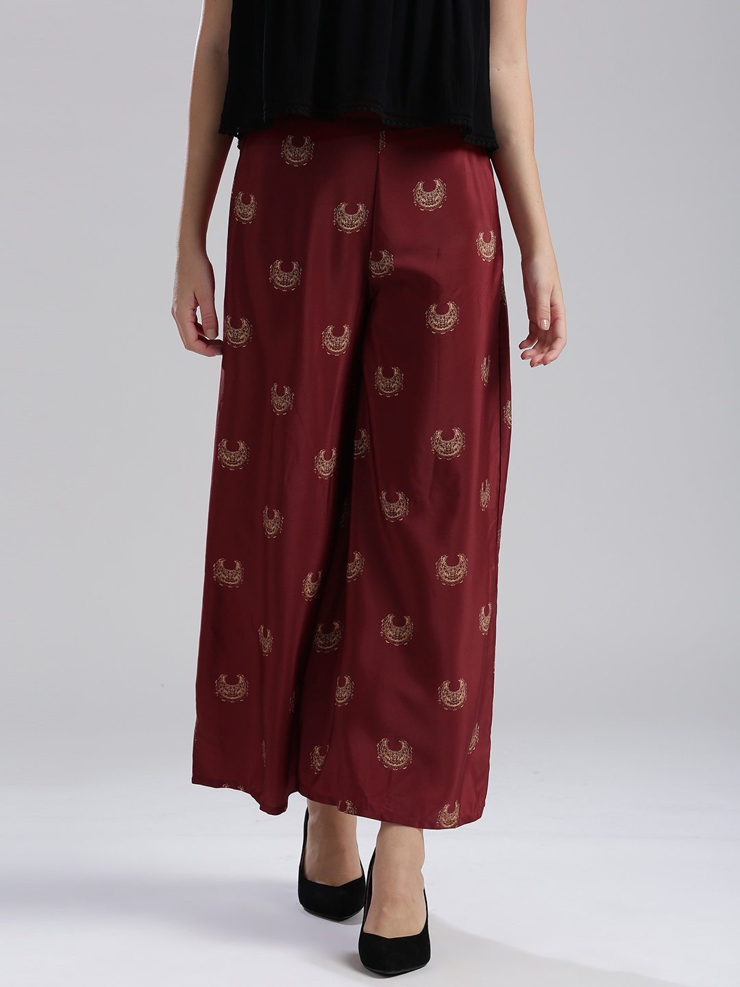 

WISHFUL by W Women Maroon Flared Printed Palazzos