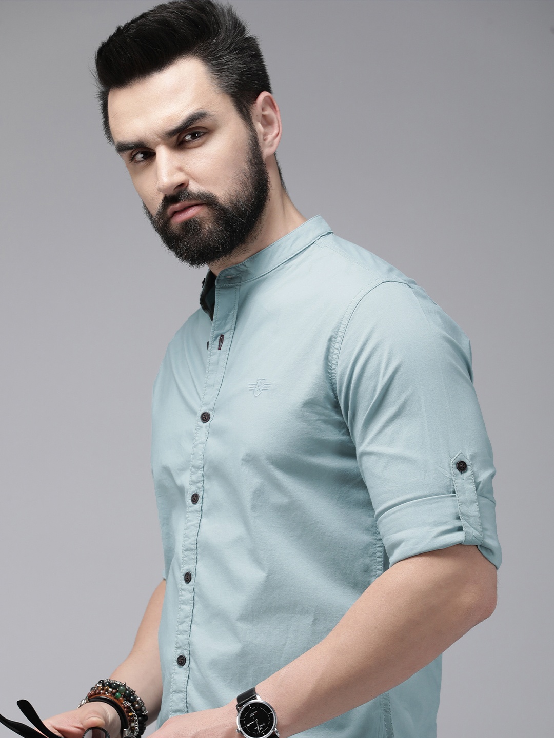

Roadster Roll-Up Sleeves Casual Shirt, Blue