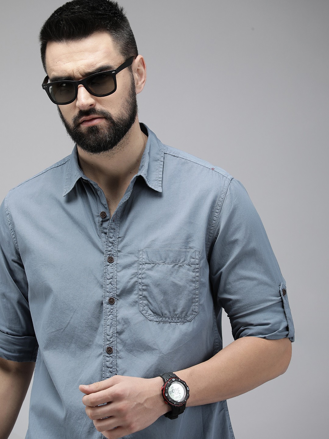 

The Roadster Life Co. Spread Collar Pure Cotton Casual Shirt, Blue