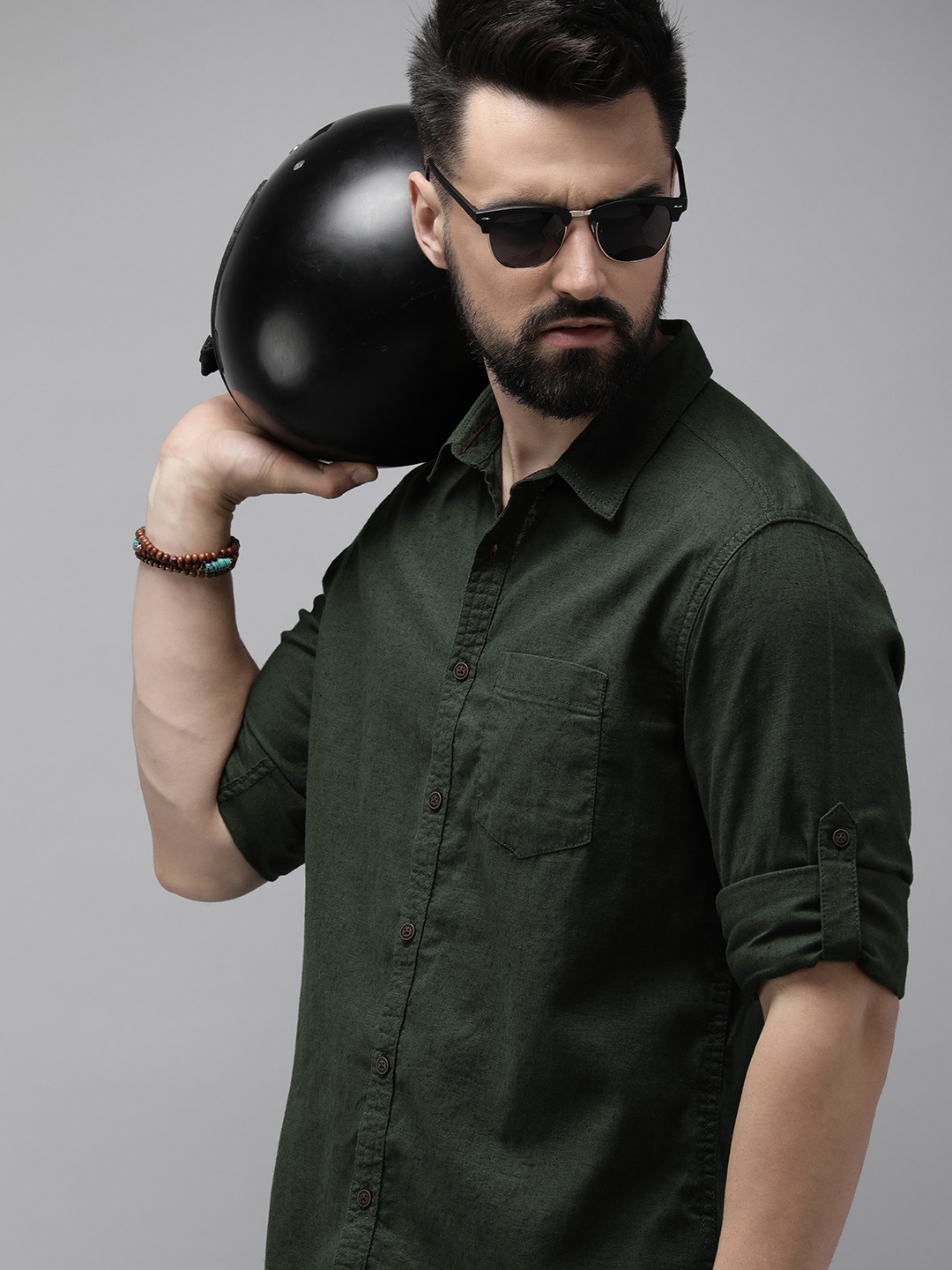 

The Roadster Life Co. Linen Cotton Casual Shirt, Olive