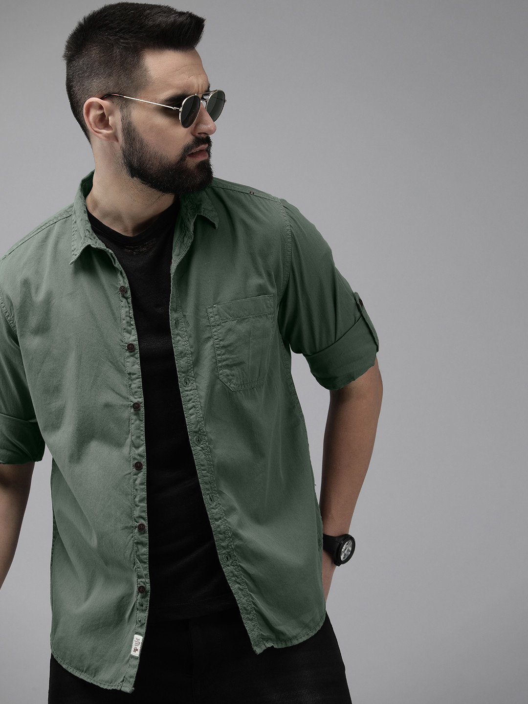 

The Roadster Life Co. Spread Collar Pure Cotton Casual Shirt, Olive