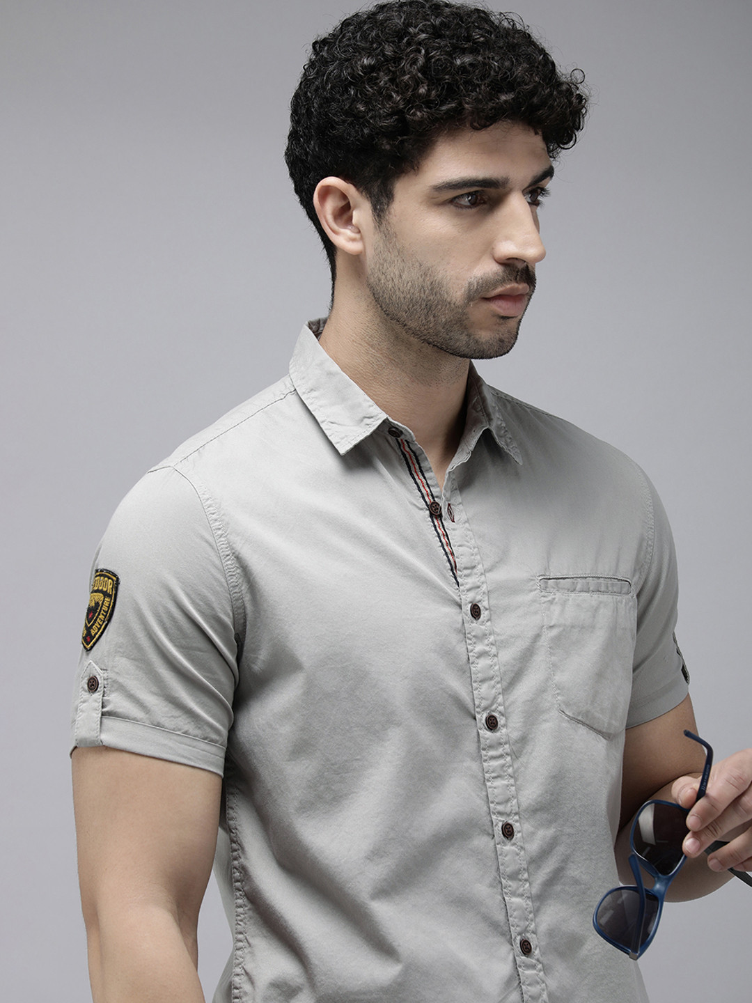 

The Roadster Life Co. Pure Cotton Roll-Up Sleeves Solid Casual Shirt, Grey
