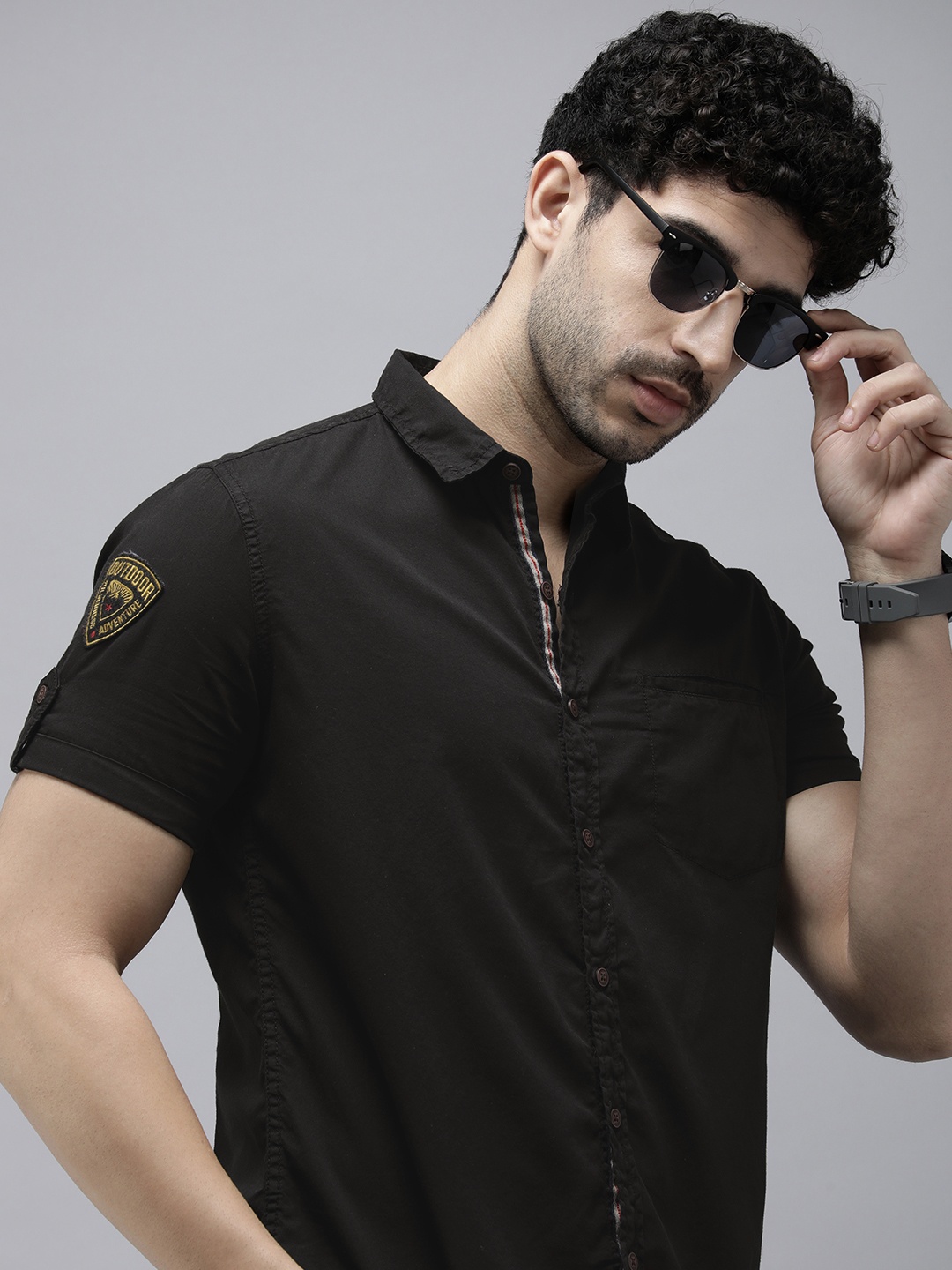 

The Roadster Life Co. Pure Cotton Solid Casual Shirt, Black