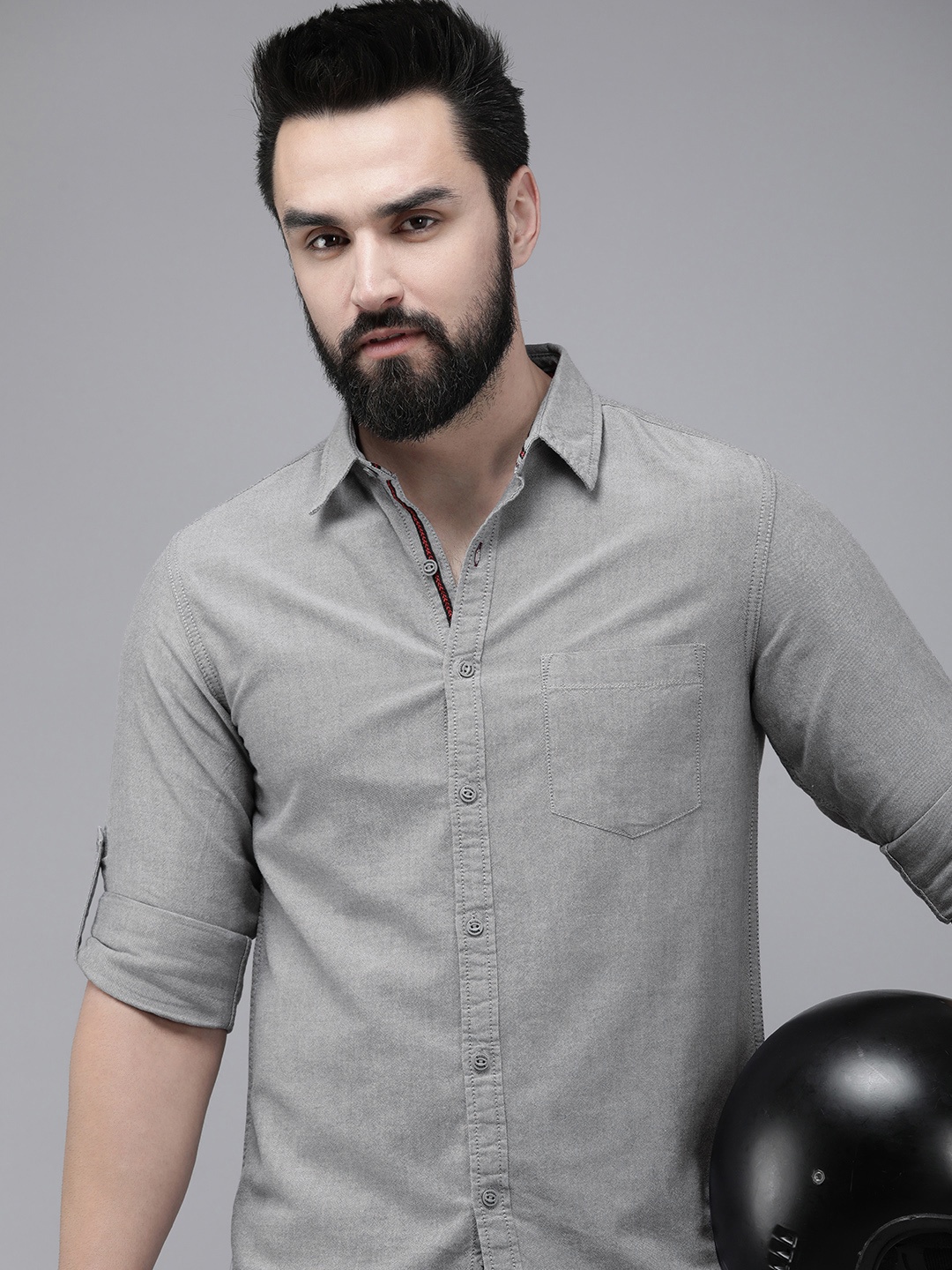 

The Roadster Life Co. Solid Pure Cotton Casual Shirt, Grey