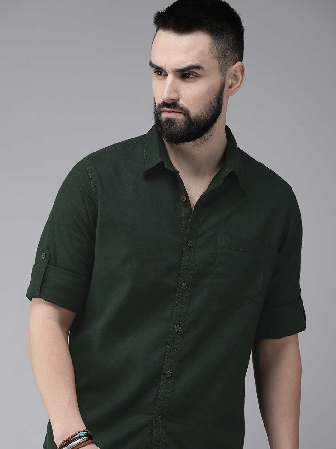 

The Roadster Life Co. Linen-Cotton Casual Shirt, Green