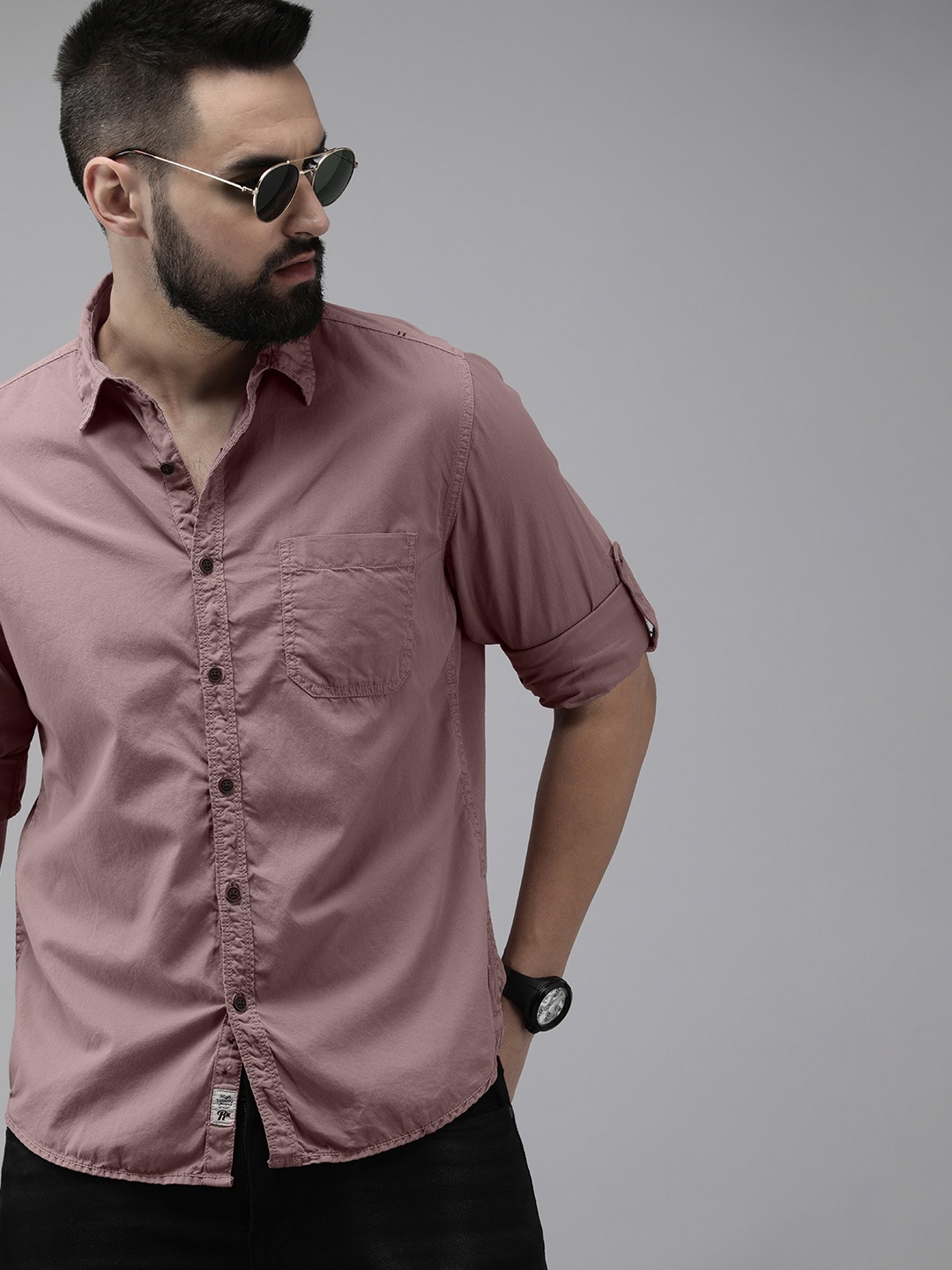 

The Roadster Life Co. Spread Collar Pure Cotton Casual Shirt, Mauve