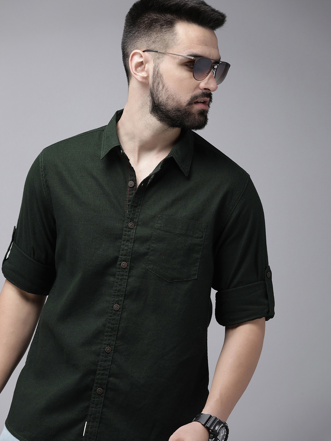 

The Roadster Life Co. Linen Cotton Casual Shirt, Green