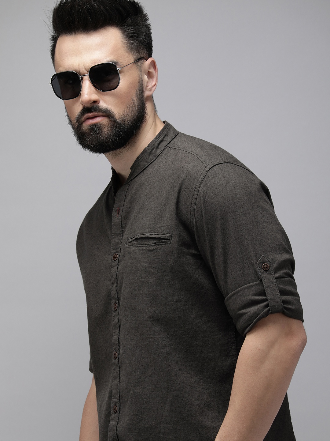 The Roadster Life Co. Linen Cotton Casual Shirt, Charcoal