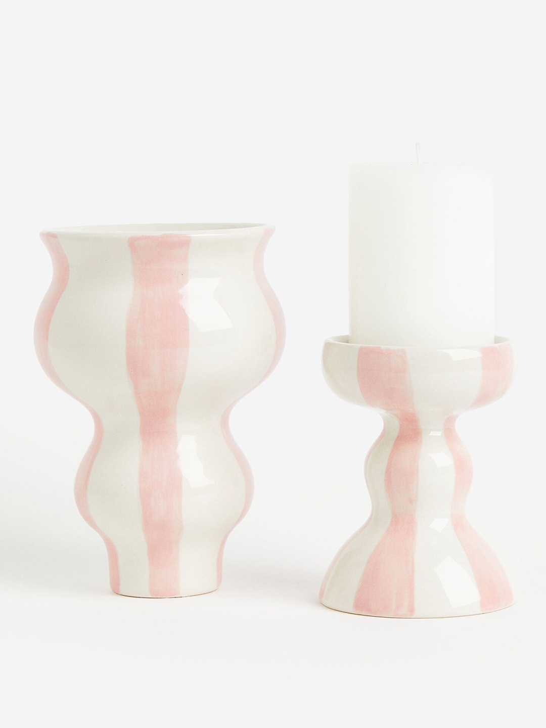 

H&M Pink & White Striped Stoneware Vase
