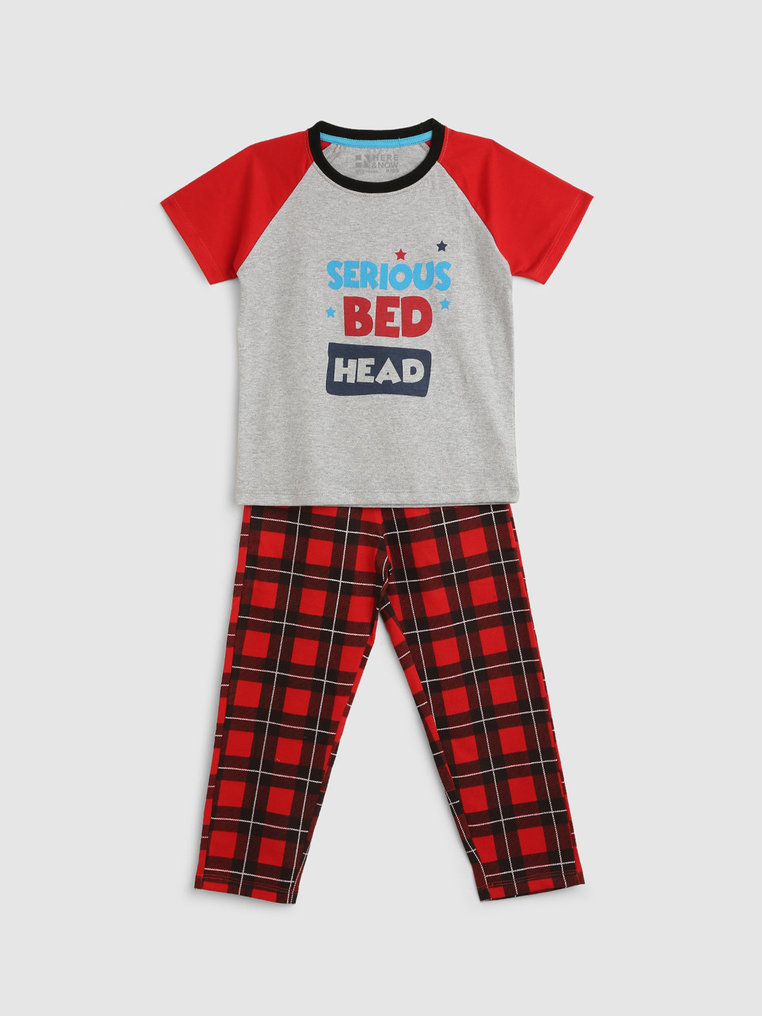 

HERE&NOW Boys Checked Night Suit, Grey