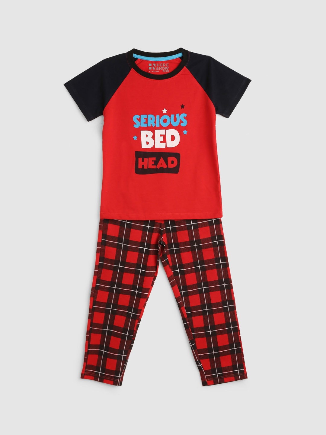 

HERE&NOW Boys Checked Night Suit, Red