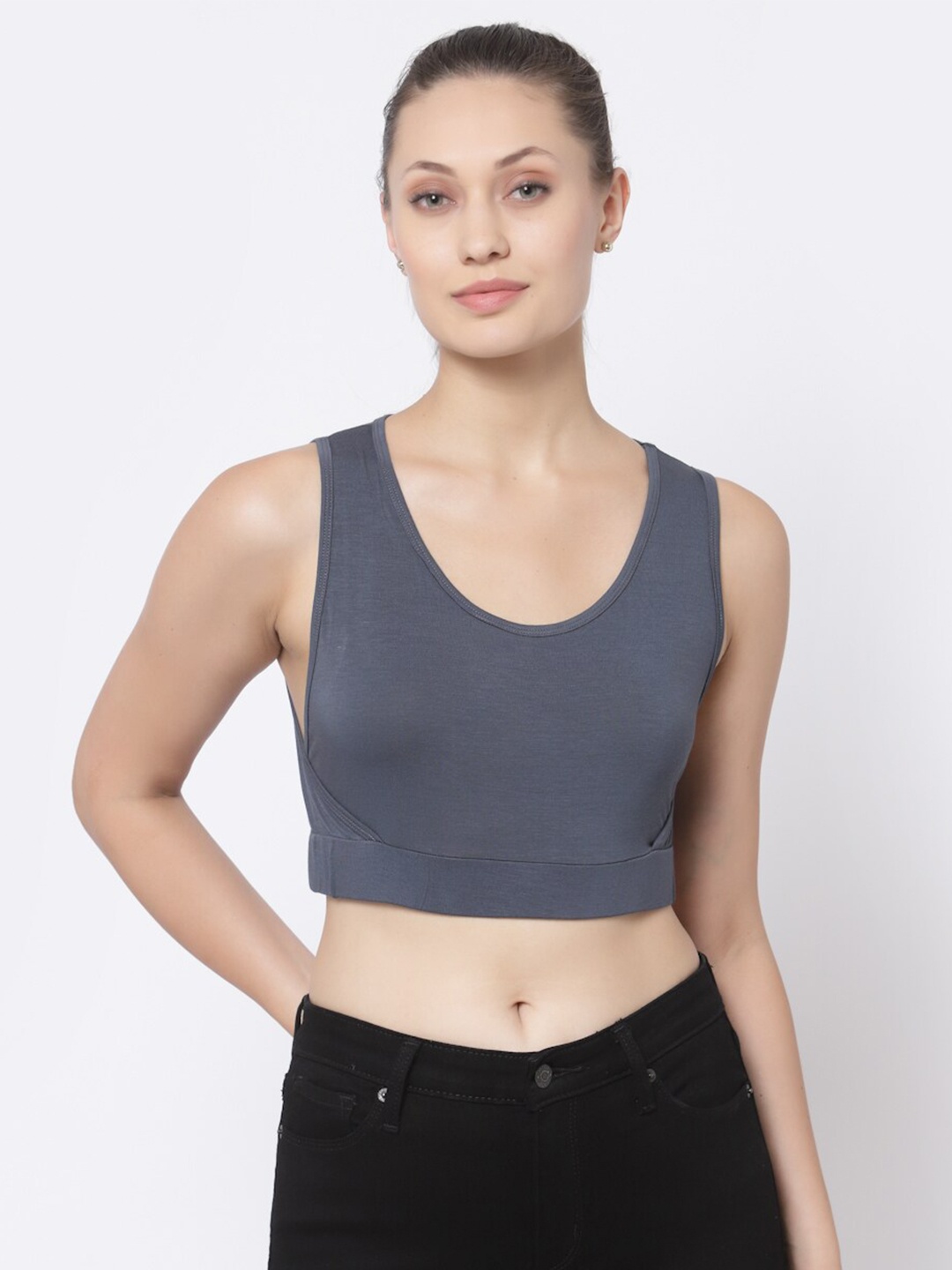 

YOONOY Pure Cotton Bralette Knitted Crop Top, Grey