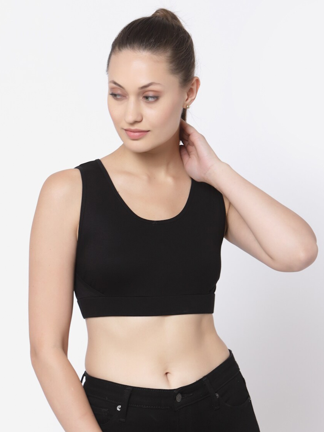 

YOONOY Pure Cotton Bralette Knitted Crop Top, Black