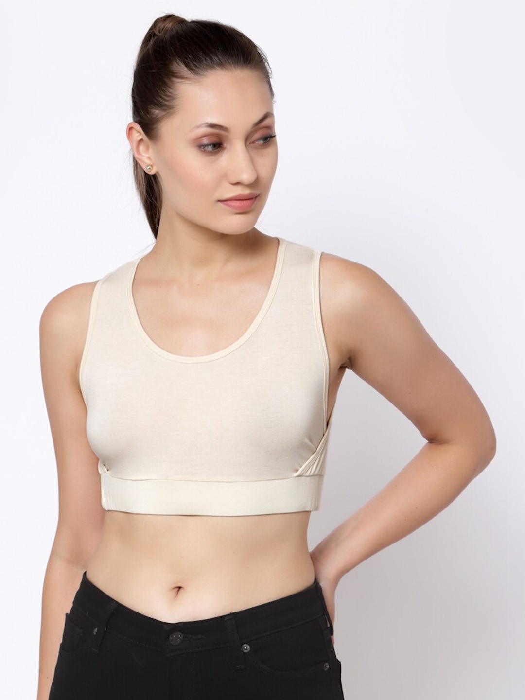 

YOONOY Pure Cotton Bralette Knitted Crop Top, Cream