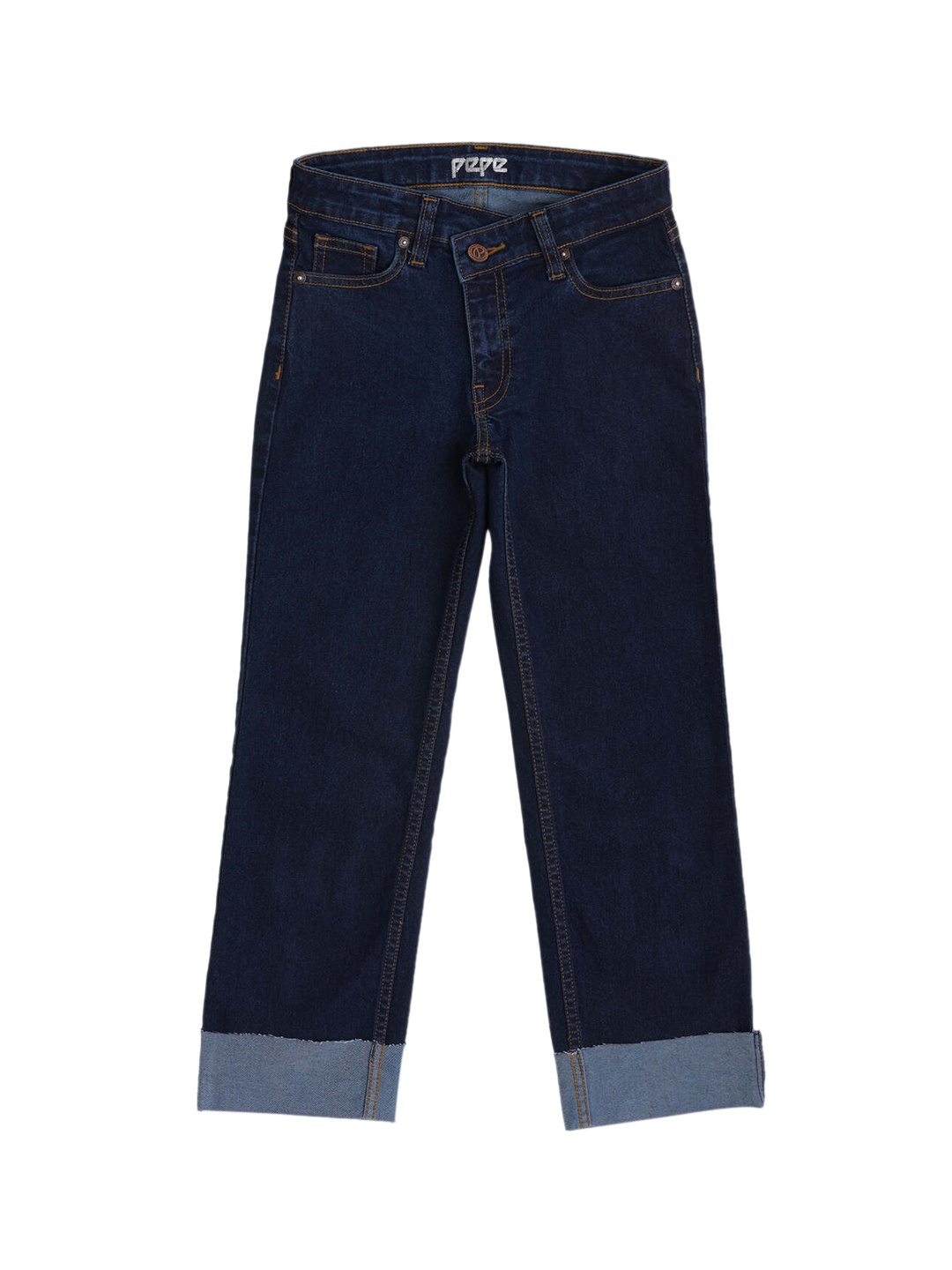 

Pepe Jeans Girls Straight Fit High-Rise Cuffed Hem Cotton Jeans, Blue