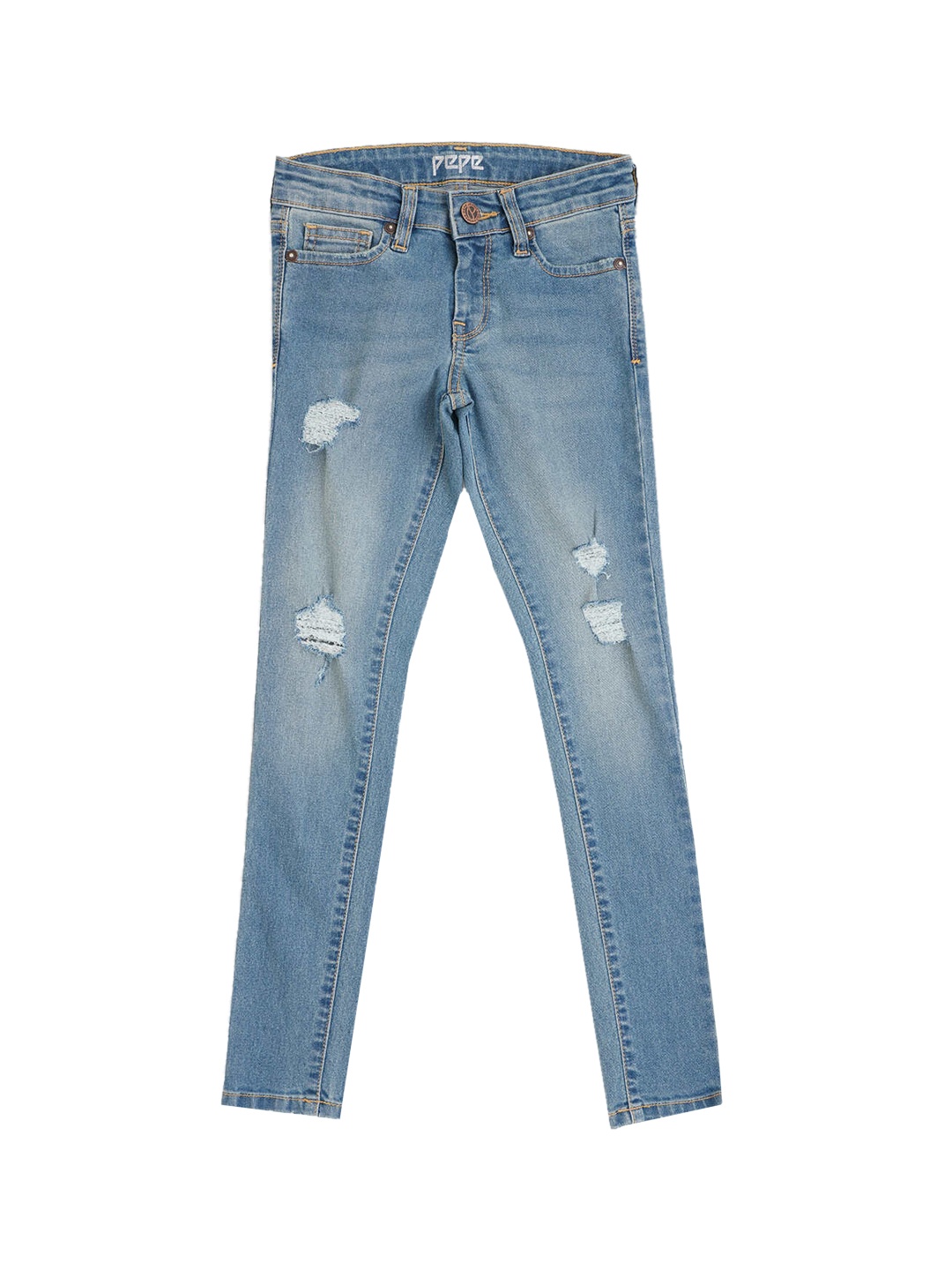 

Pepe Jeans Girls Skinny Fit Mildly Distressed Heavy Fade Jeans, Blue