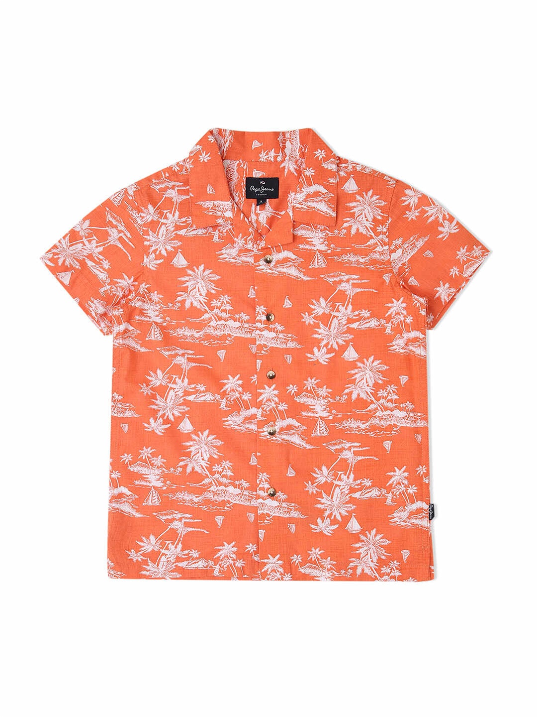 

Pepe Jeans Boys Relaxed Tropical Printed Cotton Casual Shirt, Orange