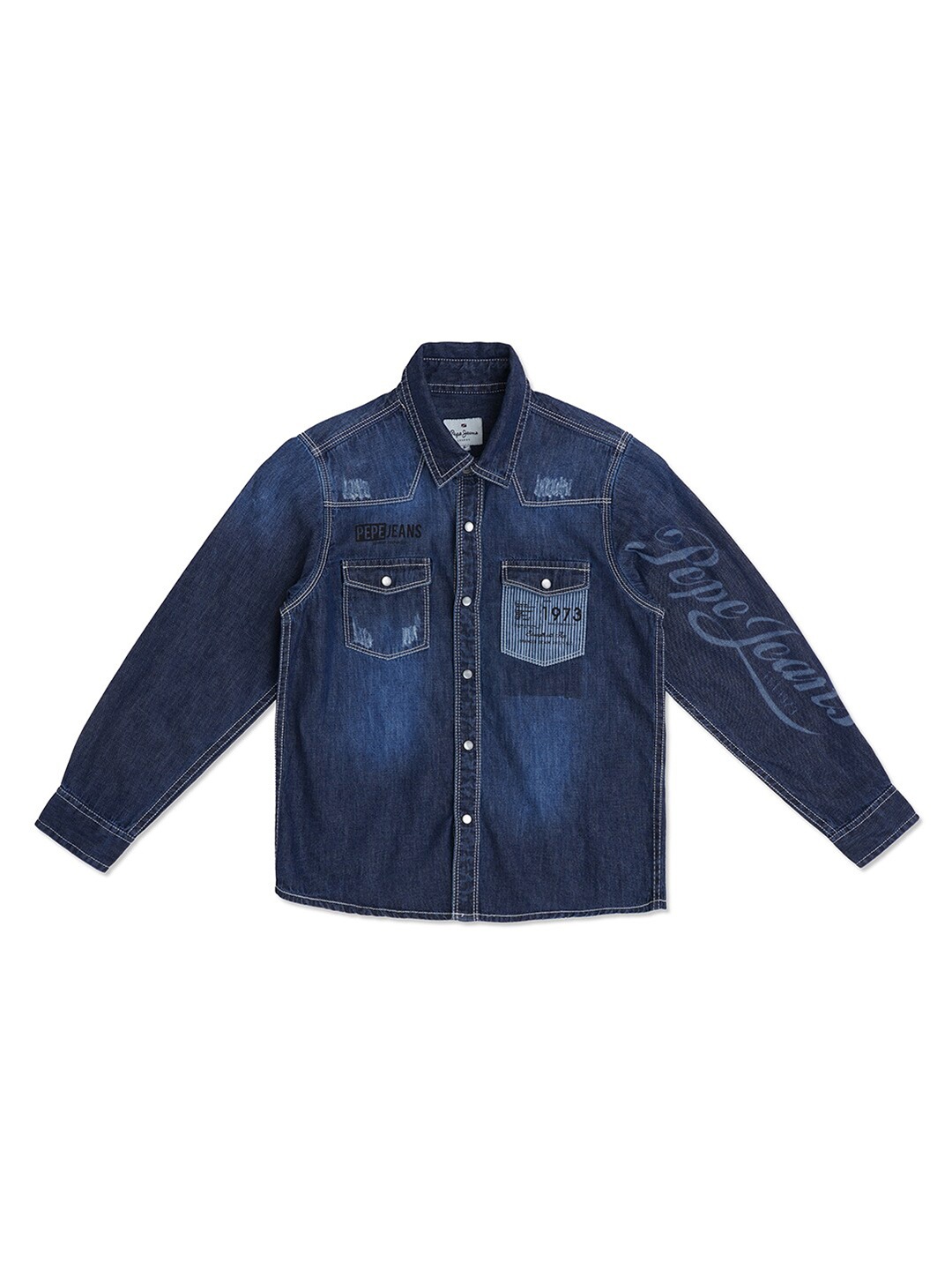 

Pepe Jeans Boys Relaxed Faded Cotton Casual Shirt, Blue