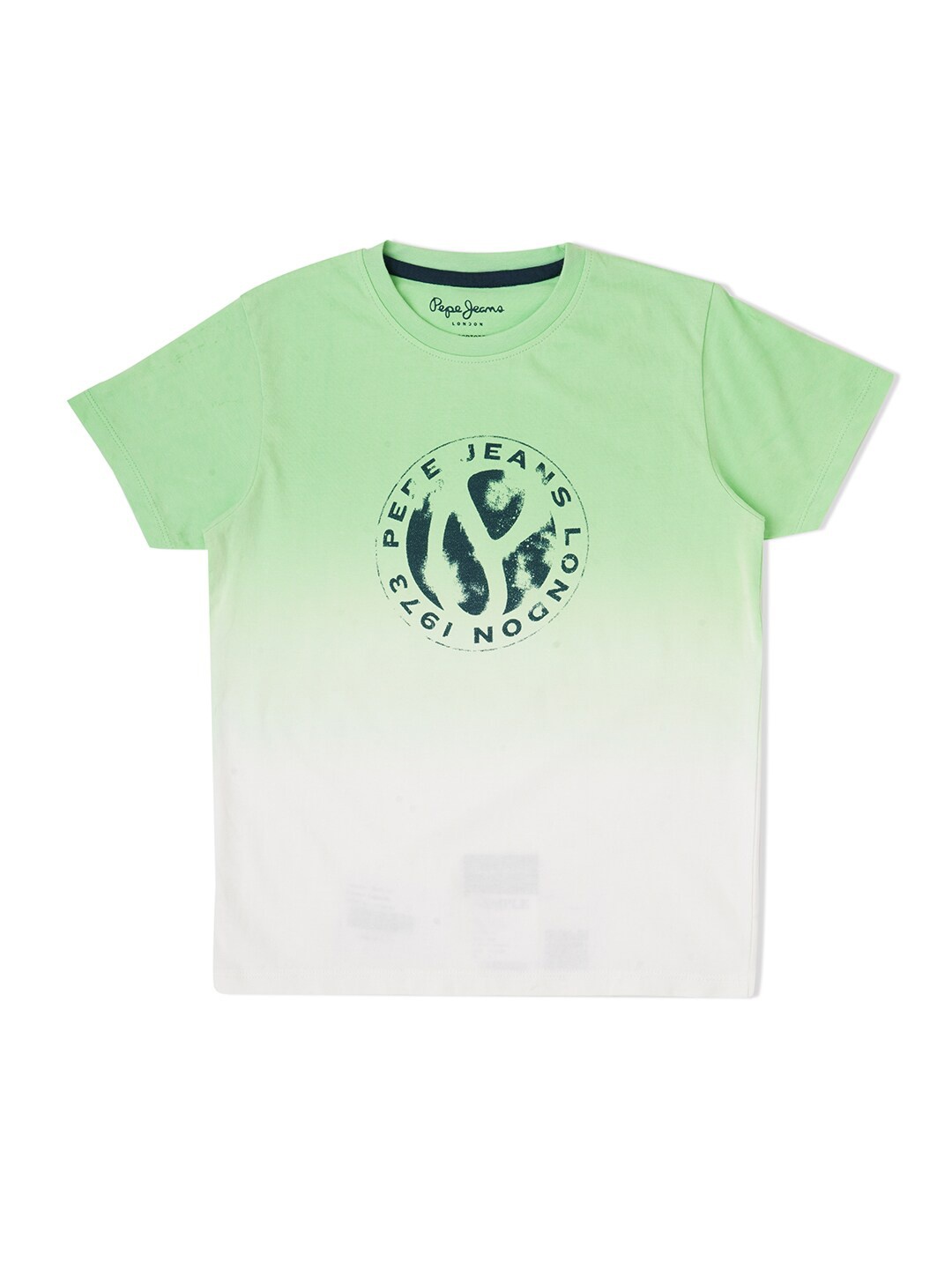 Pepe Jeans Boys Typography Printed Ombre Cotton T-shirt, Green