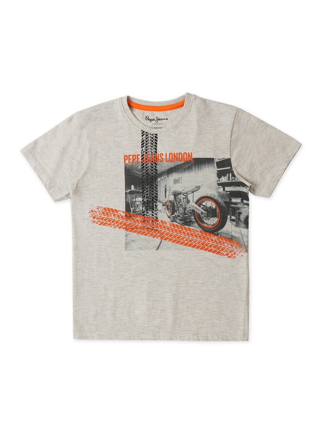 

Pepe Jeans Boys Biker Printed Cotton T-shirt, Grey