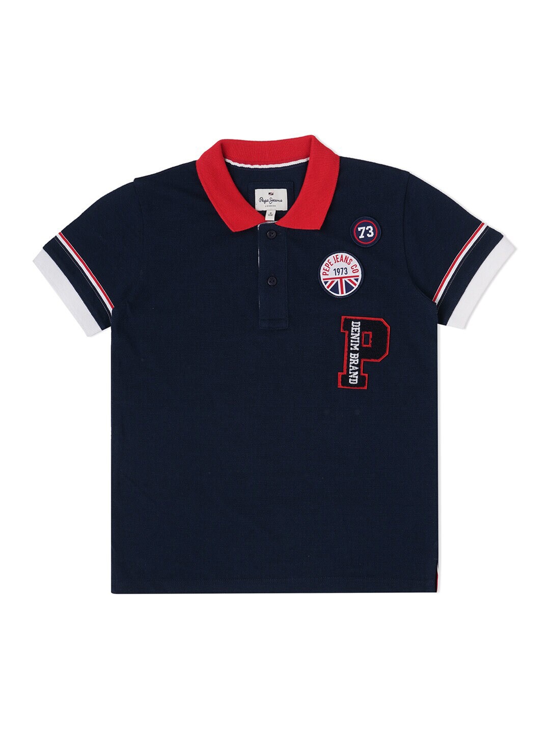 

Pepe Jeans Boys Typography Printed Polo Collar Cotton T-shirt, Blue