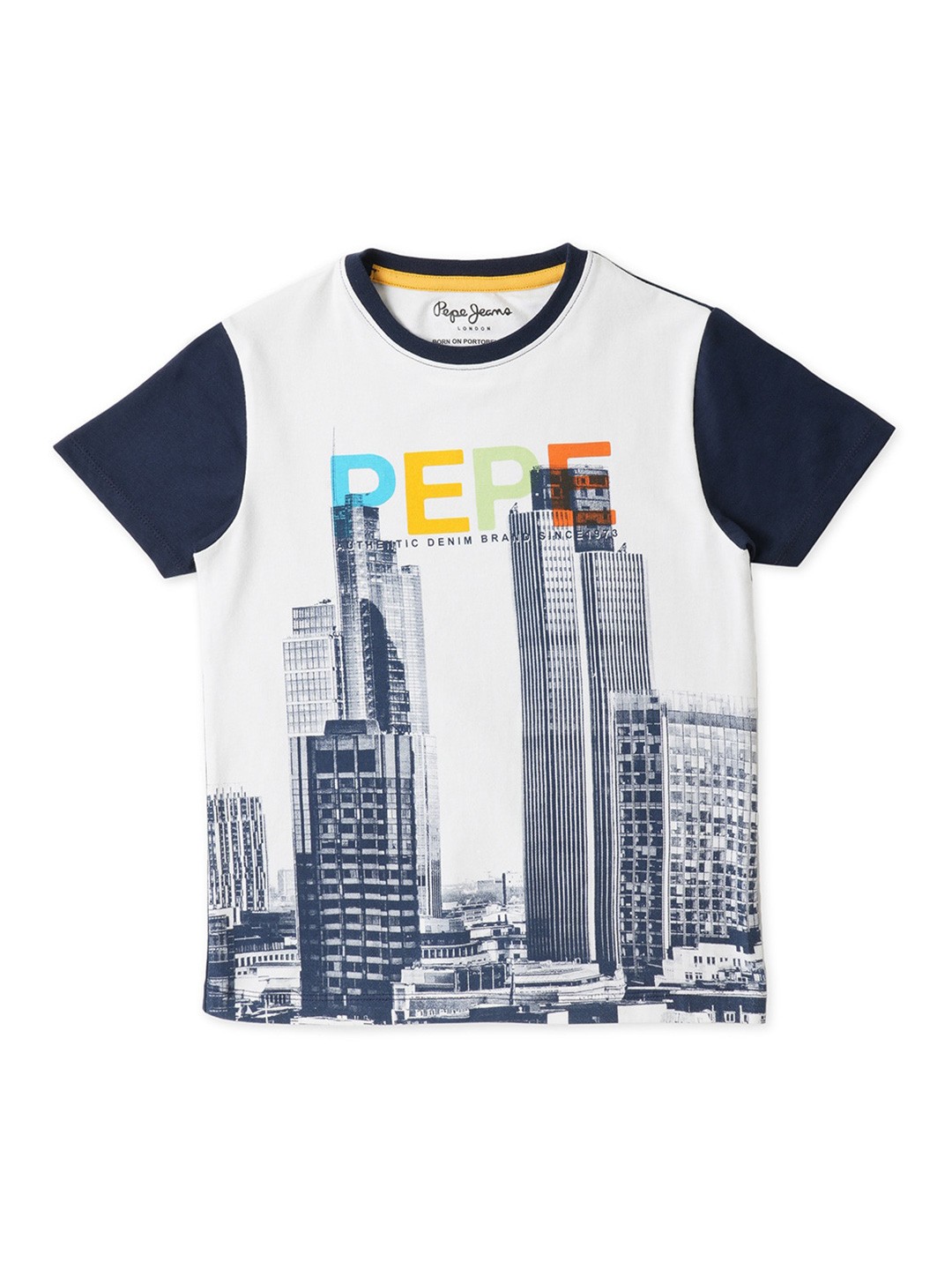 

Pepe Jeans Boys Graphic Printed Round Neck Cotton T-shirt, Navy blue
